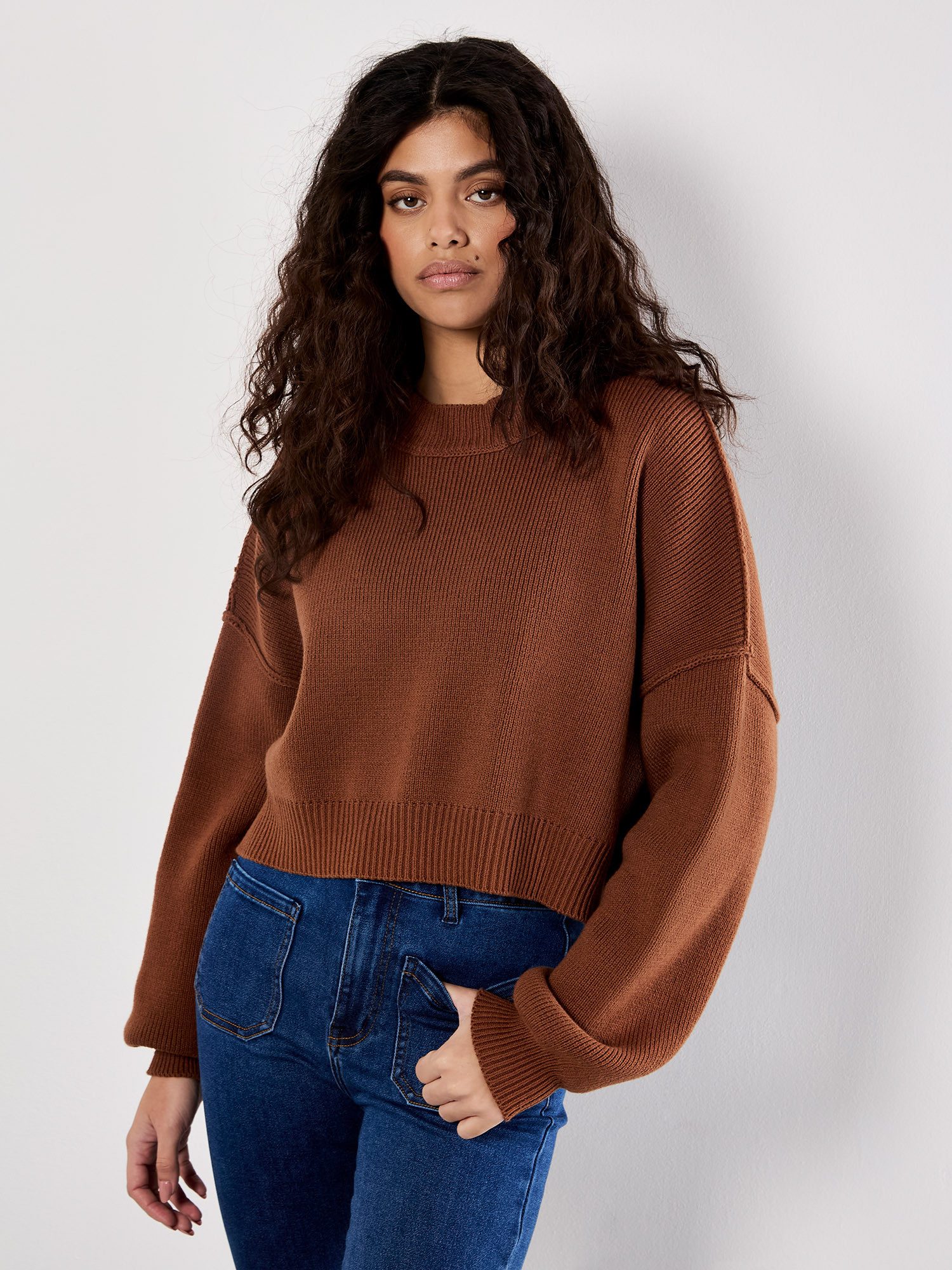 Apricot Strickpullover Kurzpullover mit breiten Strickbündchen günstig online kaufen