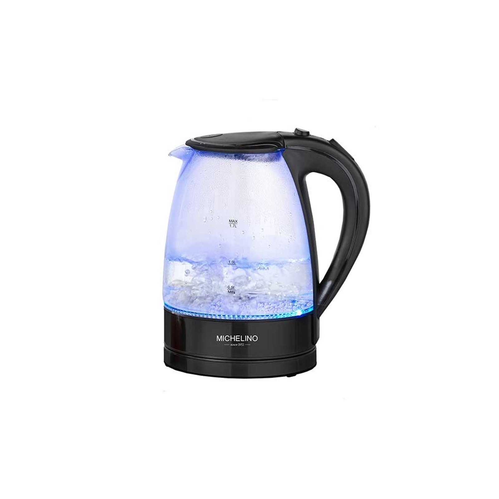 Michelino Wasserkocher Wasserkocher aus Glas 1,7 Liter, 1.7 l, 2200 W
