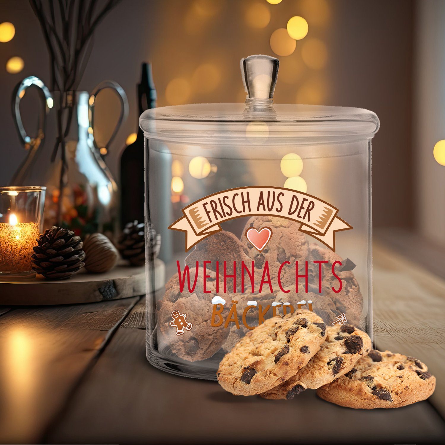 GRAVURZEILE Keksdose mit - Frisch UV-Druck Weihnachten für Geschenk zu als Glas, oder Freunde der Familie & Weihnachtsbäckerei, Aus Gravur