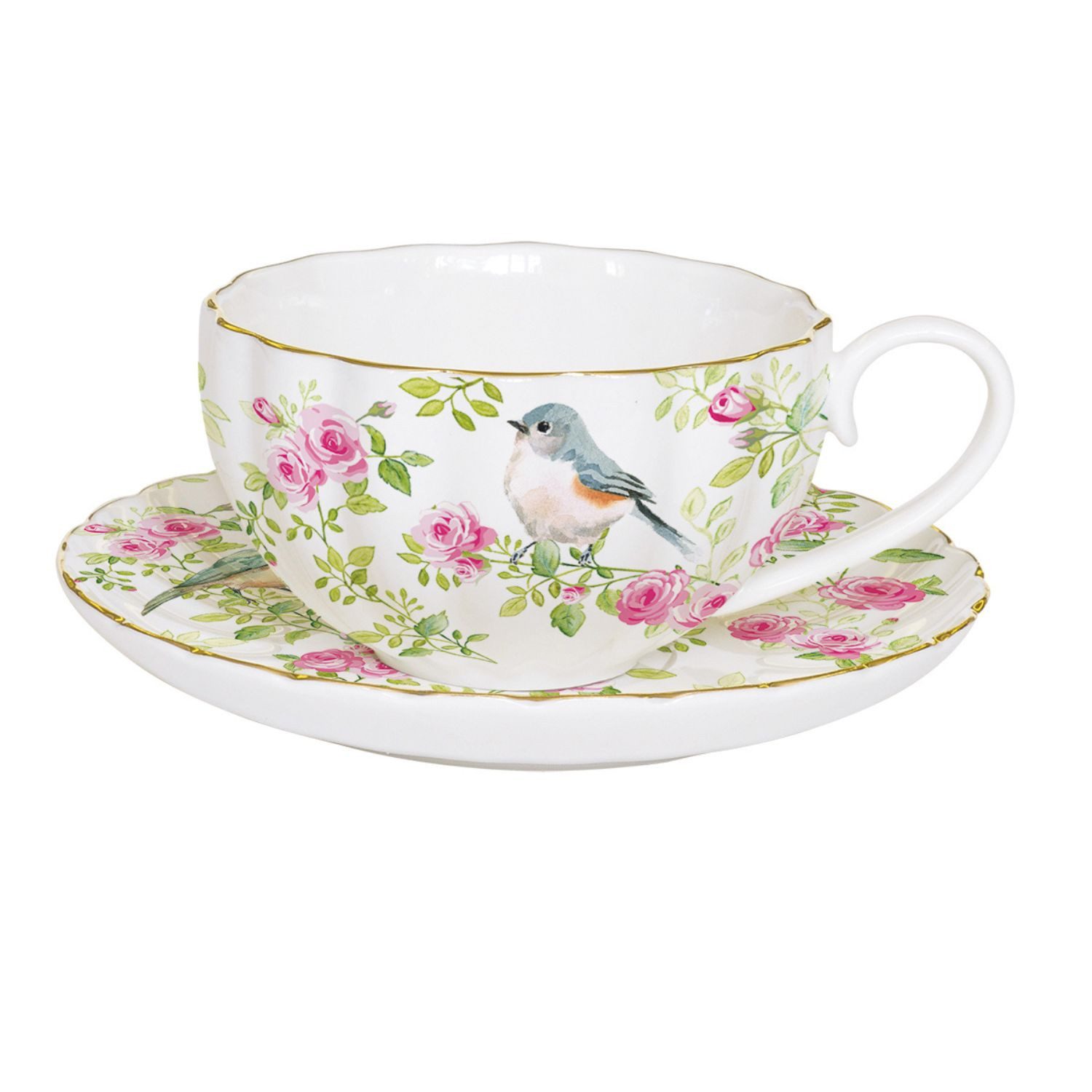 EasyLife Tasse Spring Folk, Porzellan, in Geschenkbox, Weiß, Rosenranken, H: 7cm