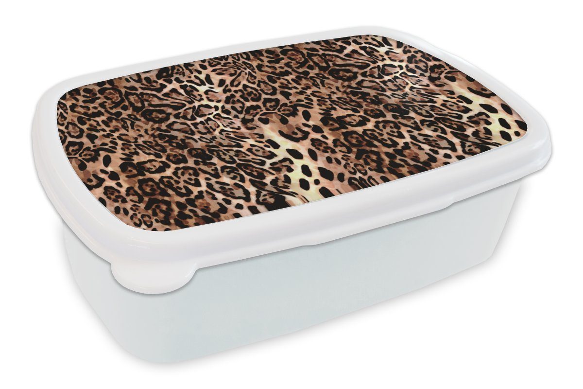 - Brotdose, (2-tlg), und Tiermuster für Lunchbox MuchoWow Leopard Design Kinder für - Mädchen weiß - Erwachsene, Jungs Luxus, Brotbox Kunststoff, und