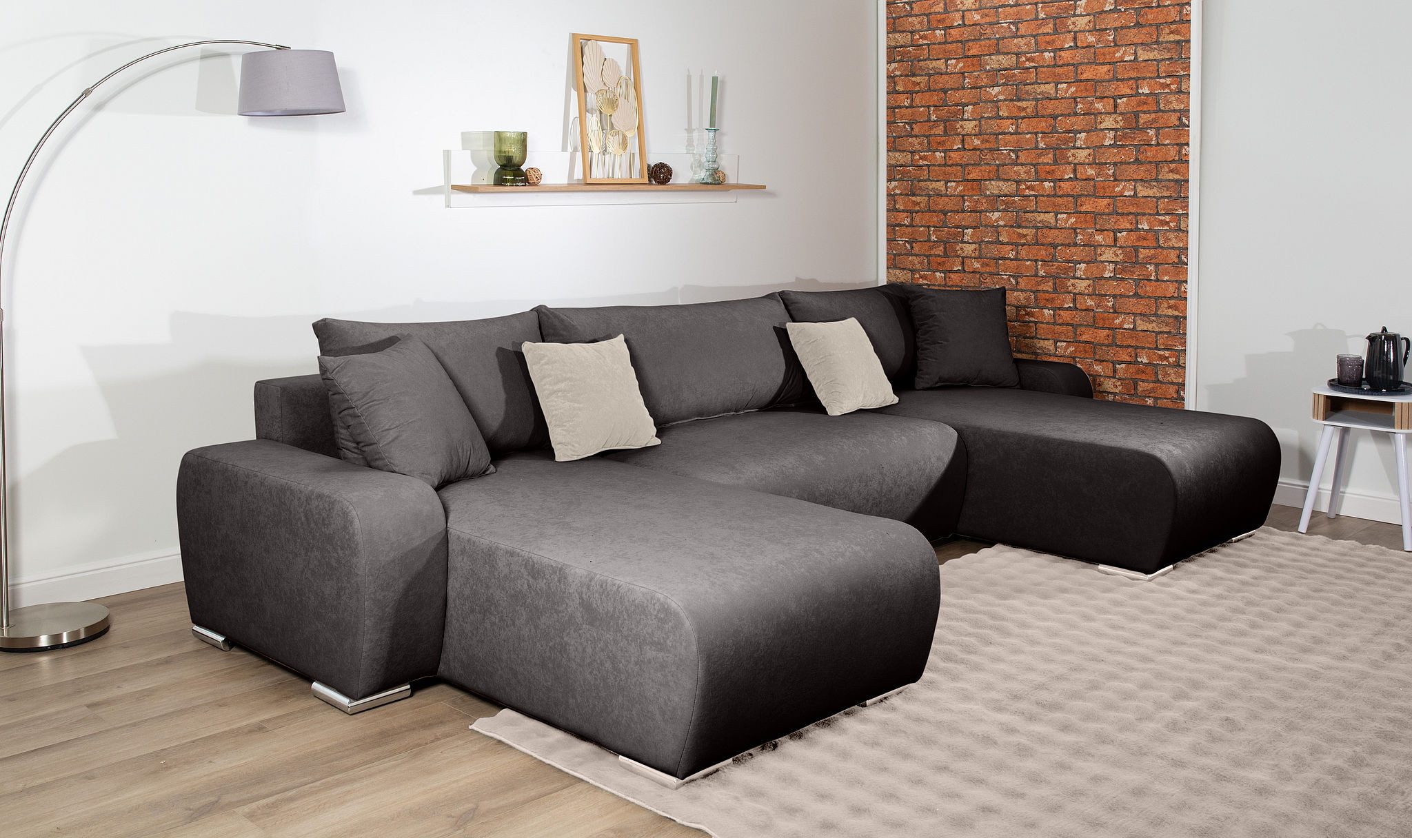 COLLECTION AB Wohnlandschaft Paola U-Form, inkl. Schlaffunktion, Stauraum, Zierkissen und Bonnellfederkern