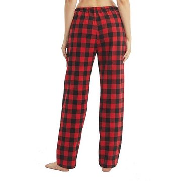 KIKI 2-in-1-Hose Damen-Pyjamahosen aus langem Flanell-Baumwoll-Karomuster
