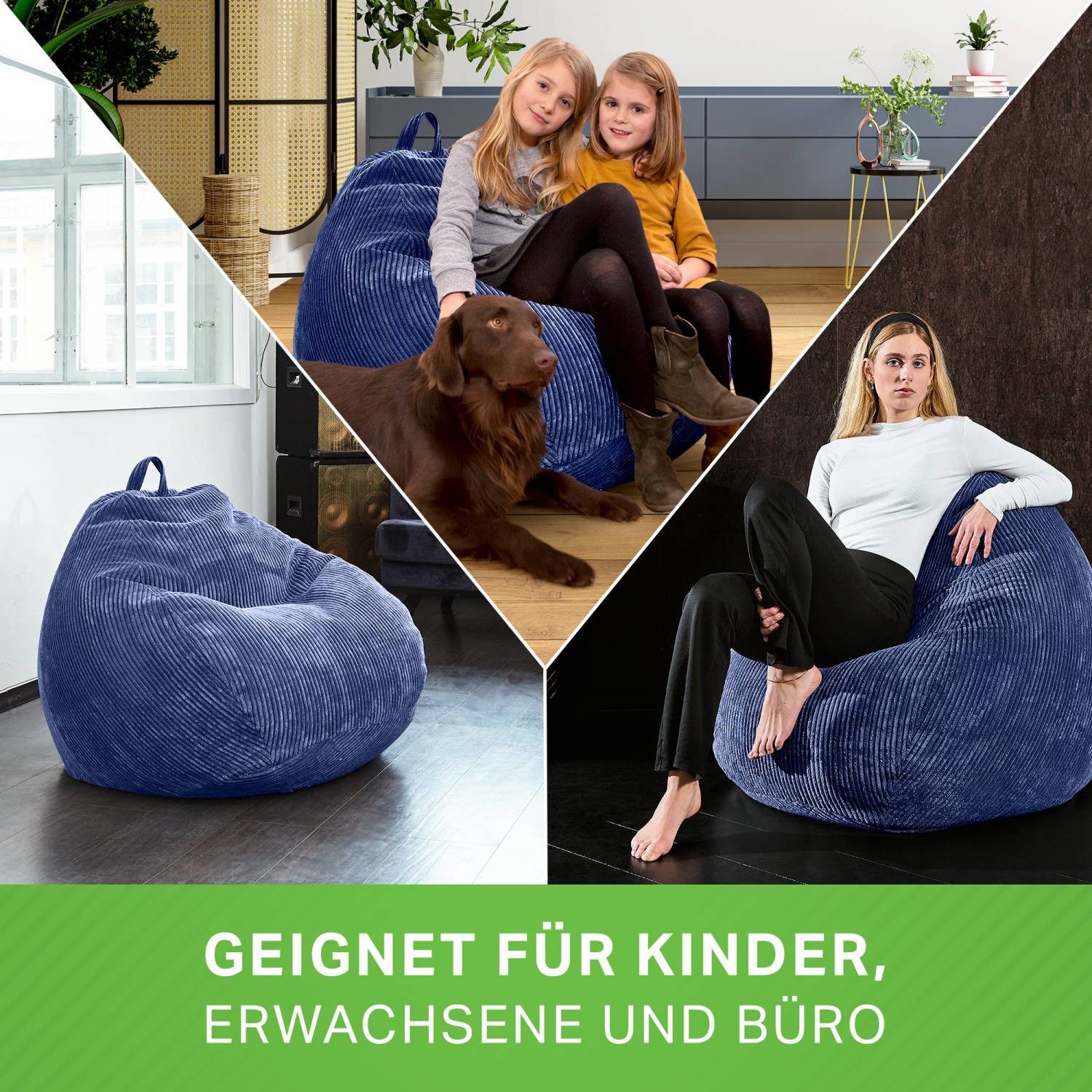 Green Bean Sitzsack Indoor Sitzsack Scoop 90x110cm - Cord (Indoor Sitzsack 90x110cm aus Cordstoff mit EPS-Perlen Füllung, Kuschelig Weich Waschbar - Drinnen Bodenkissen Liegekissen Sitzkissen), Sitzhocker Relax-Sessel Kinder Erwachsene Stoff