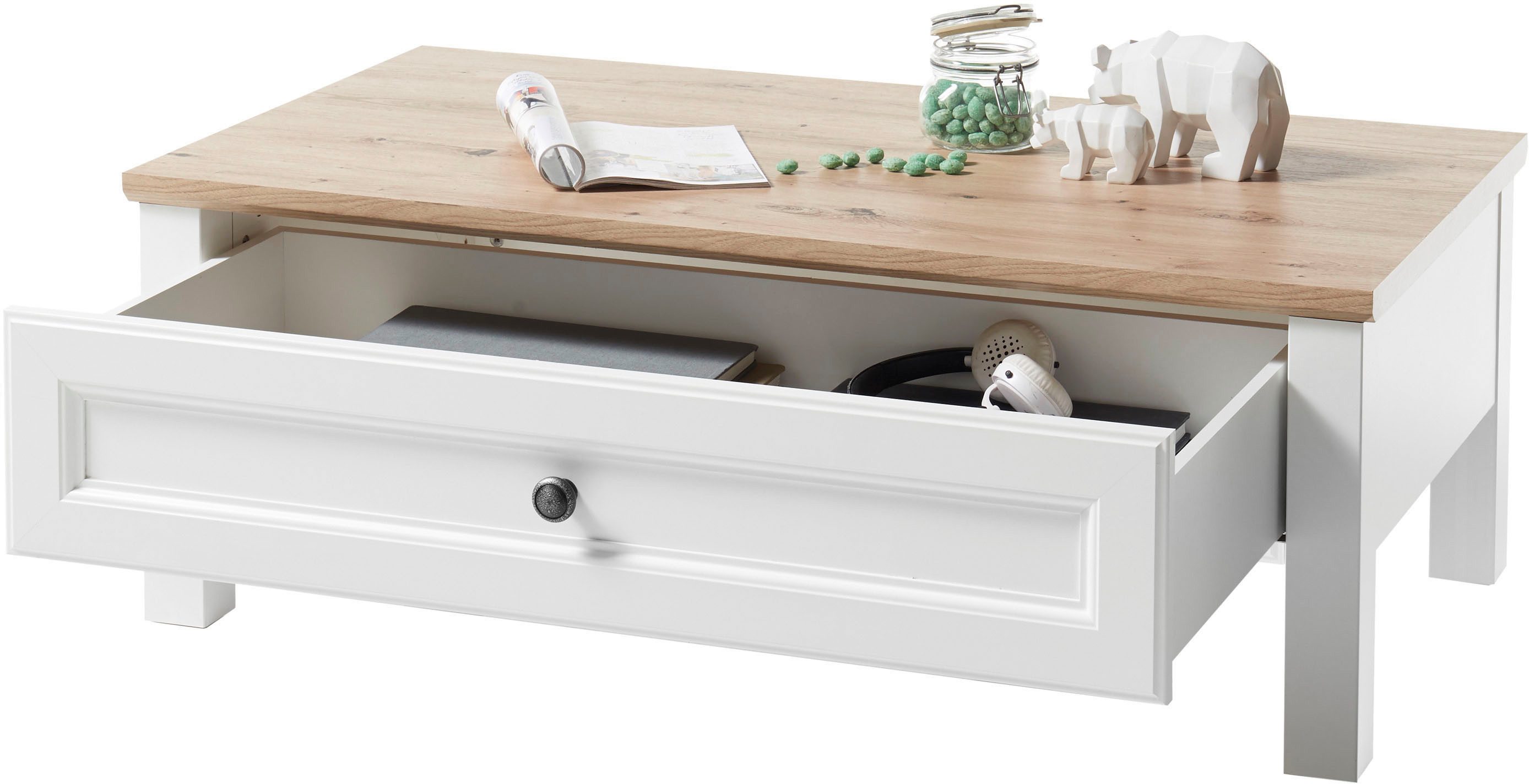 Stolkom Sp.z.o.o. Couchtisch Toskana, TOPSELLER! (Couchtisch, Wohnzimmertisch, OTTOs Choice), Landhausstil weiß, Tisch mit 1 Schubkasten