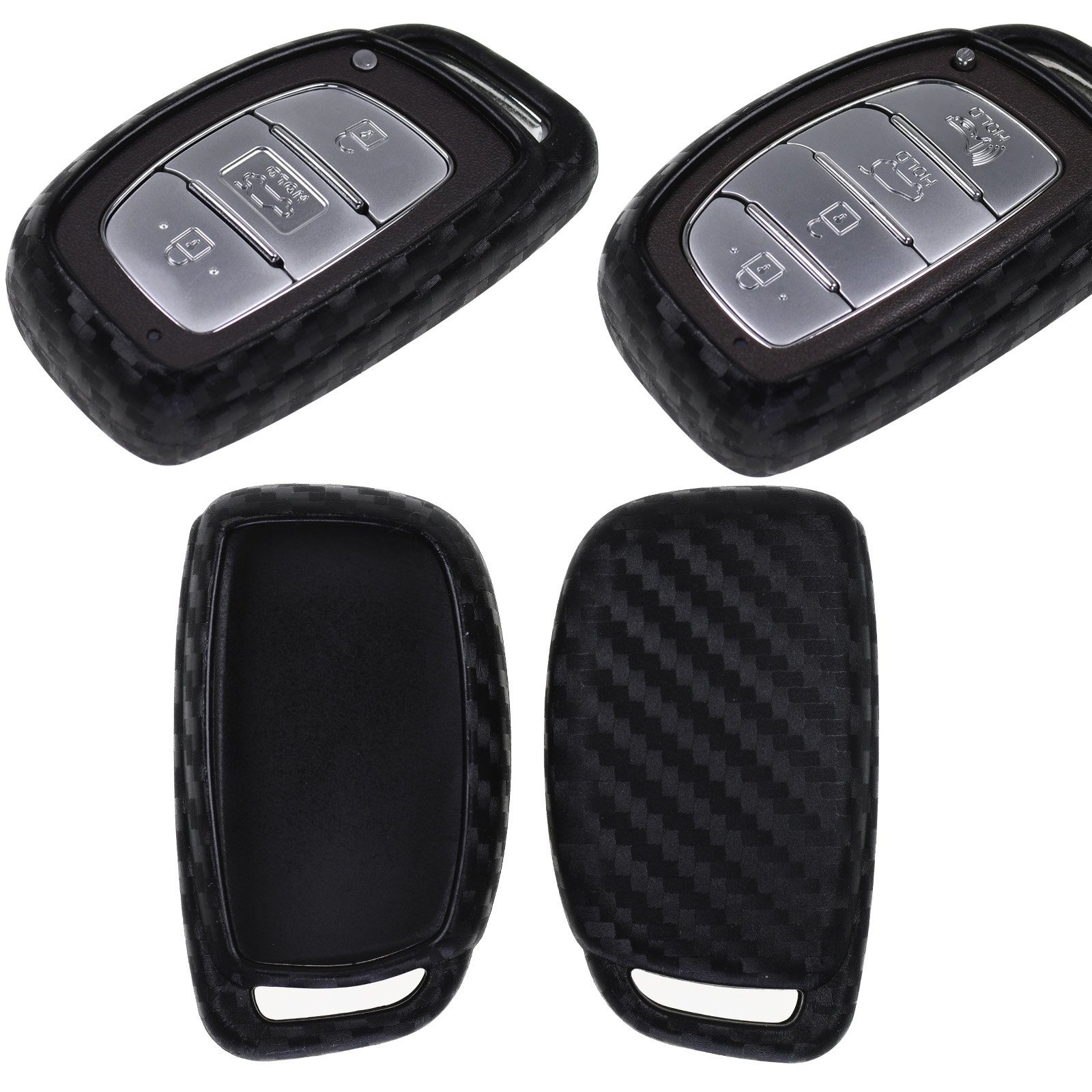 mt-key Schlüsseltasche Autoschlüssel Softcase Silikon Schutzhülle im Carbon Look, für Hyundai Accent i20 Grand i10 Ioniq ix25 Tucson Santa Fe KEYLESS