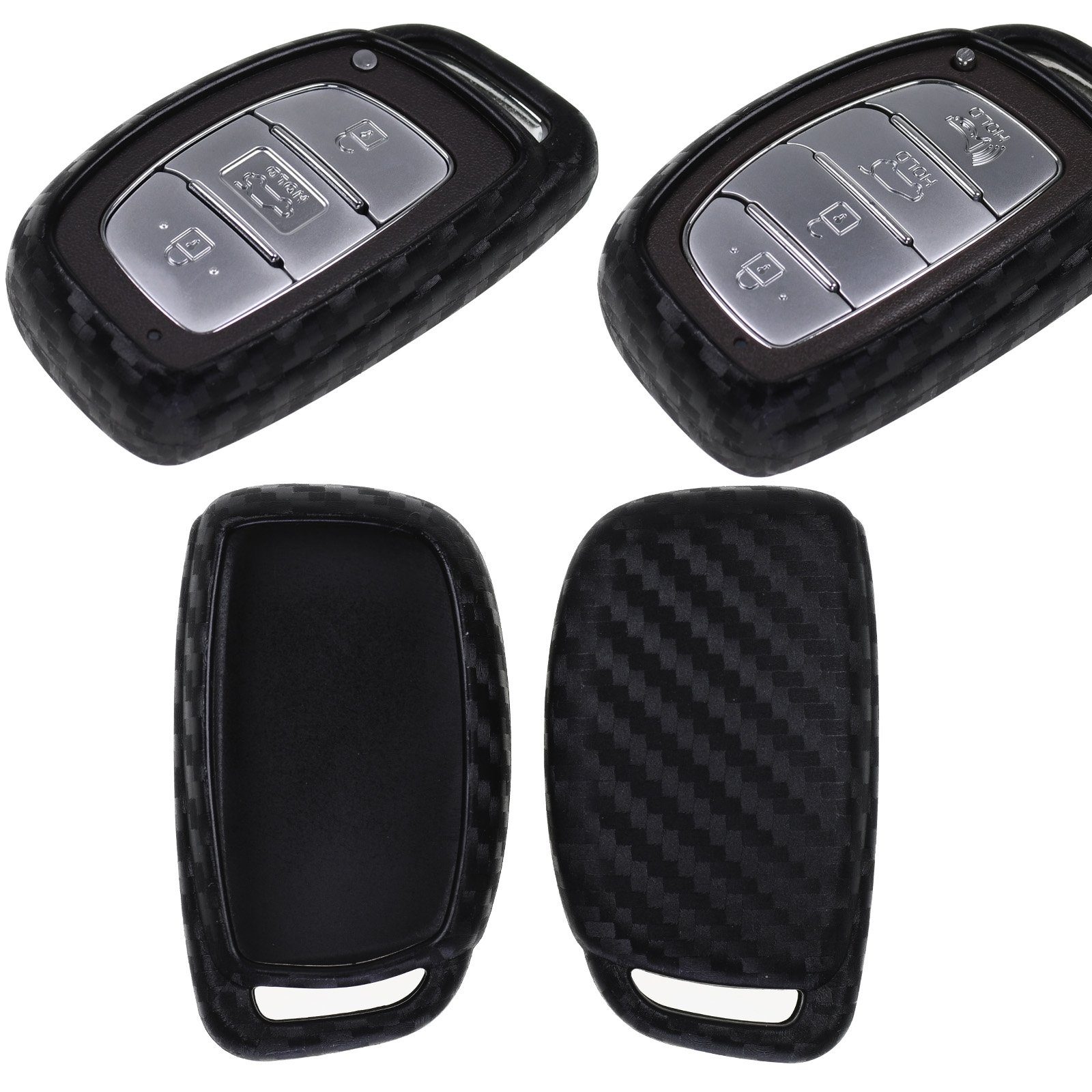 mt-key Schlüsseltasche Autoschlüssel Softcase Silikon Schutzhülle im Carbon Look, Hyundai Accent i20 Grand i10 Ioniq ix25 Tucson Santa Fe KEYLESS