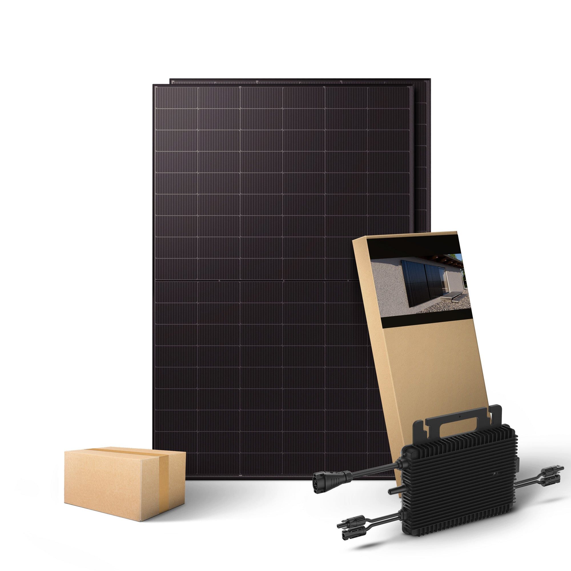 Kleines Kraftwerk Balkonkraftwerk, 1000 W, Monokristallin, (Wand, Solaranlage Komplettset mit Wechselrichter), 2 x 500W, Wechselrichter, Stromanschlusskabel, Solarverlängerungskabel