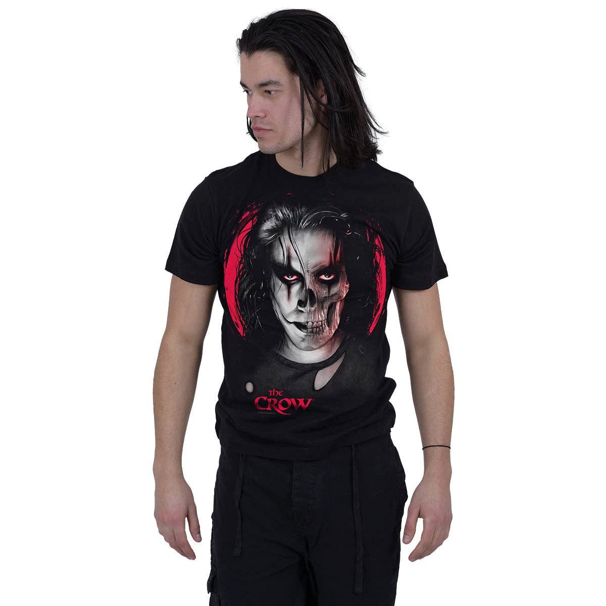 Spiral Print-Shirt THE CROW - SKULL FACE - T-Shirt mit Frontdruck Schwarz Gothic Shirt Anime aus Baumwolle mit Print