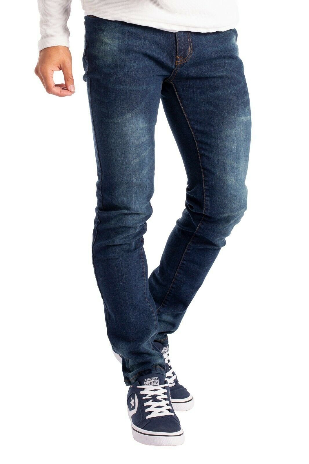 BlauerHafen Slim-fit-Jeans Herren Slim Fit Jeanshose Stretch Designer Hose Super Flex Denim Pants 2 Seitentaschen, 2 Gesäßtaschen und 1 vordere Münztasche Indigo | Stretchjeans