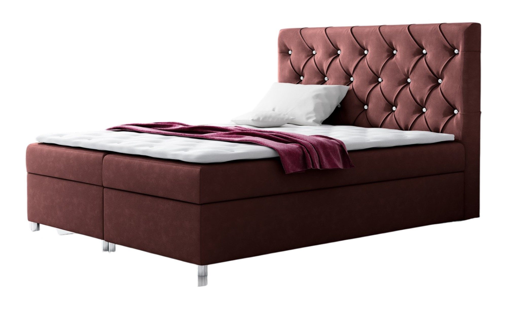 Fun Möbel Boxbett Schlafzimmerbett DOLCE in Stoff oder Kunstleder (inkl. Gasdruckfeder zur pneumatischen Hebeunterstützung, Inkl. Topper und Bettkasten), Kopfteil mit Steppung, abgesetzt mit Kristallsteinen