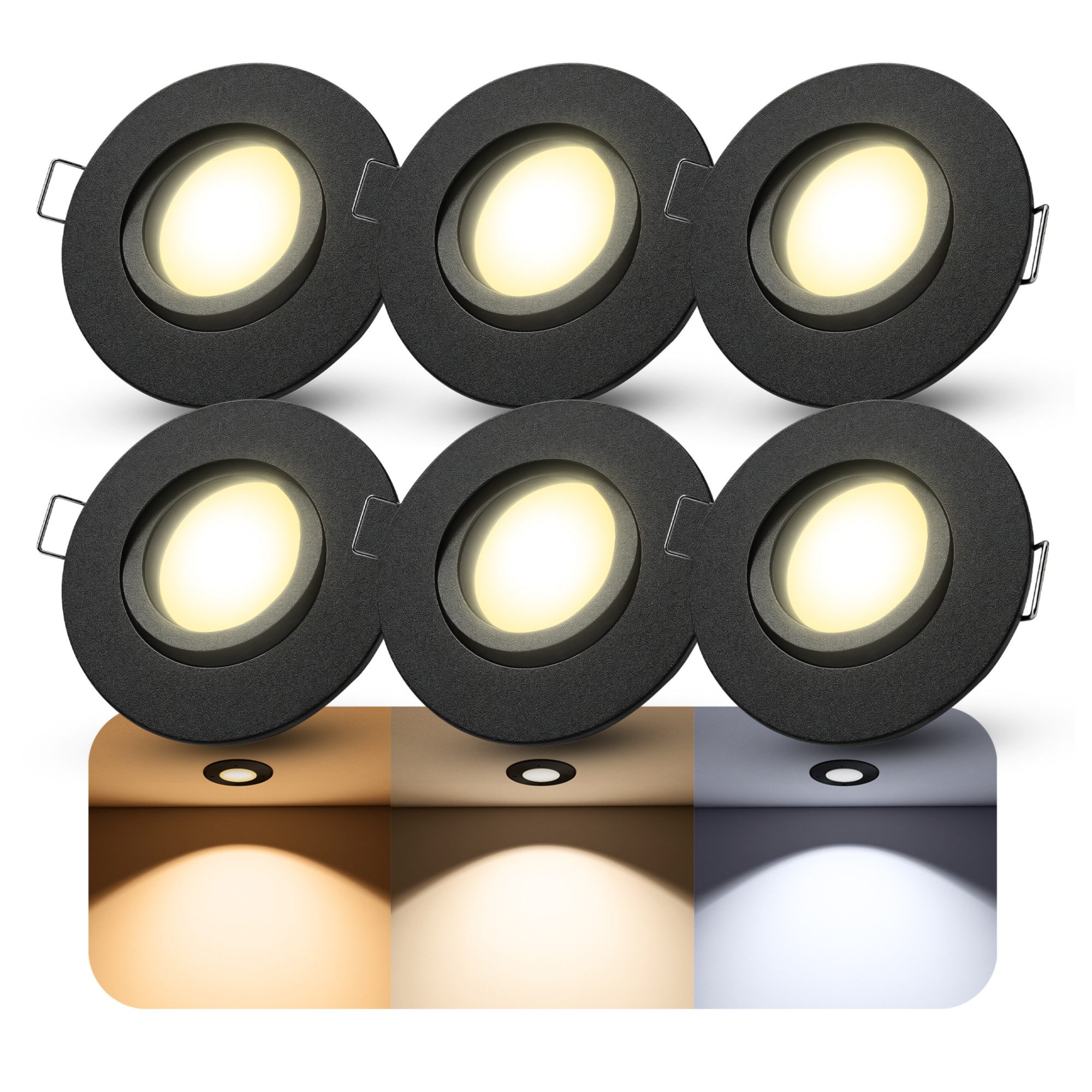 SSC-LUXon LED Außen-Deckenleuchte ORVIA Deckenspot IP65 Außen schwenkbar LumiFLEX Birne 6W 3 Lichtmodi, Neutralweiß, Warmweiß, Tageslichtweiß