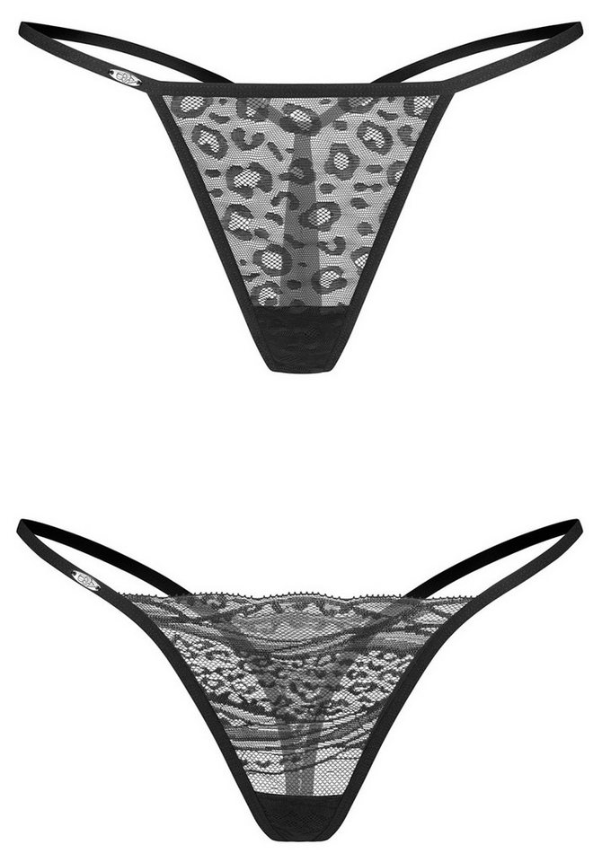 Obsessive String Bianca 2er Set Strings mit Leomuster transparent - schwarz (2-St) Zwei verschiedene Muster – Spitze und Animal-Print
