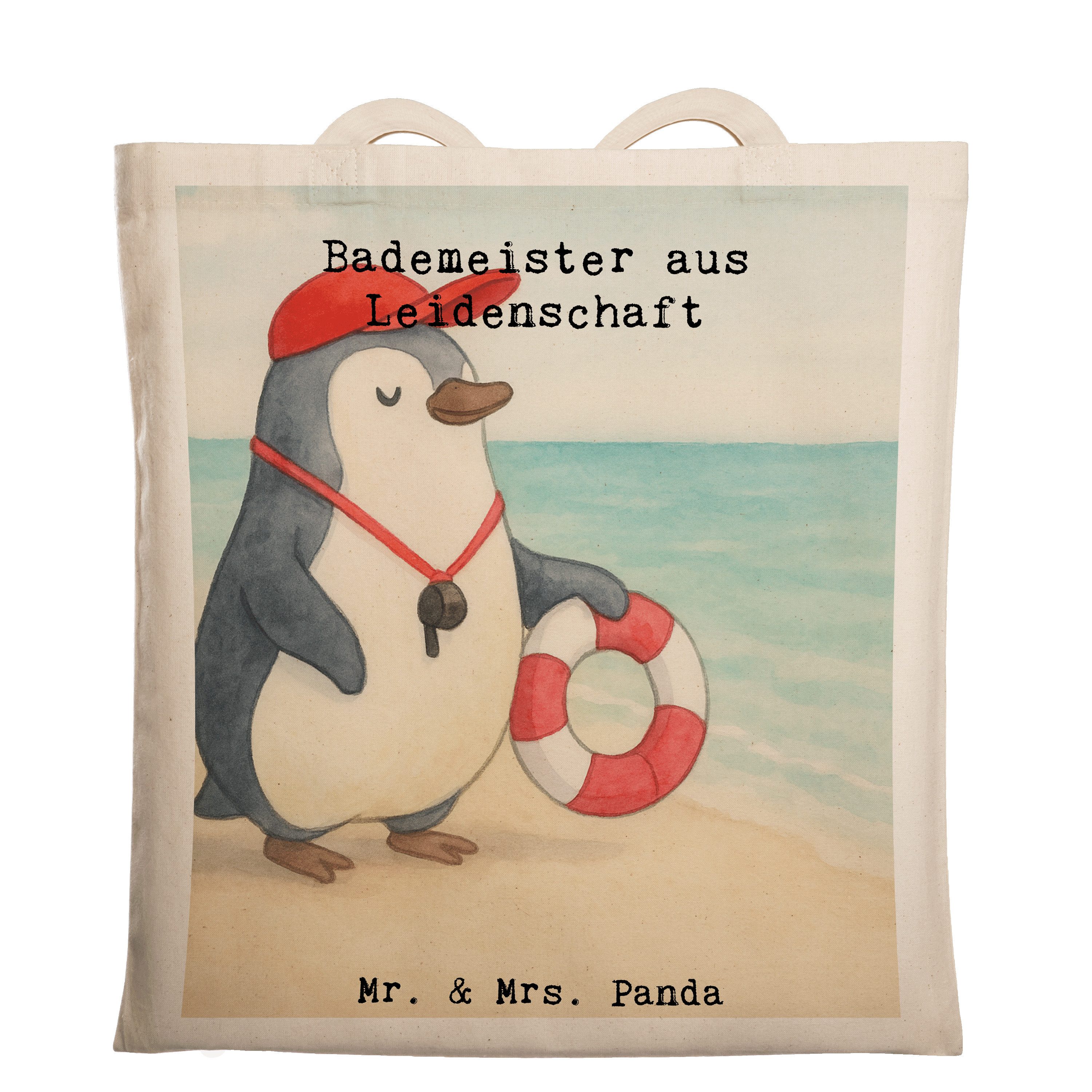 Mr. & Mrs. Panda Tragetasche Bademeister Leidenschaft Design, Einkaufstasche, Weiß, Freibad, Tasch (Packung), universaltasche Laptoptasche Baumwoll-Shopper