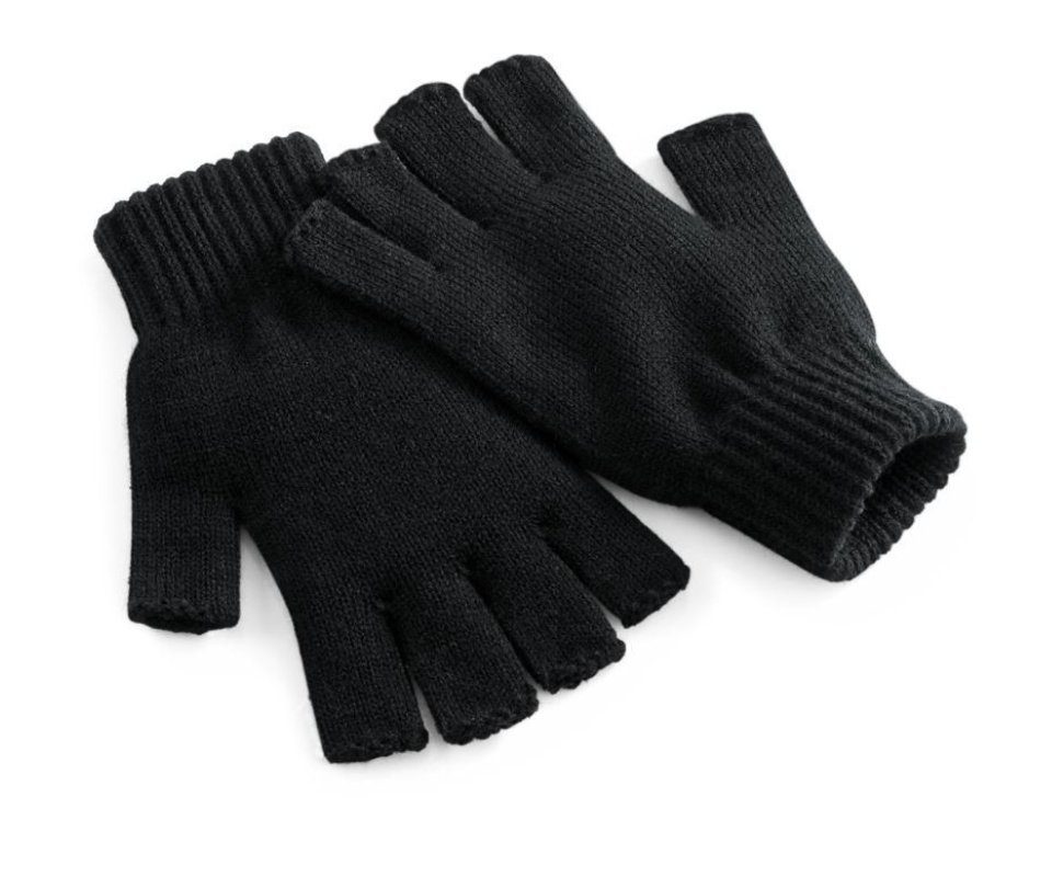 Strickhandschuhe Beechfield® Fingerlose Handschuhe Strick Schwarz Herren Damen