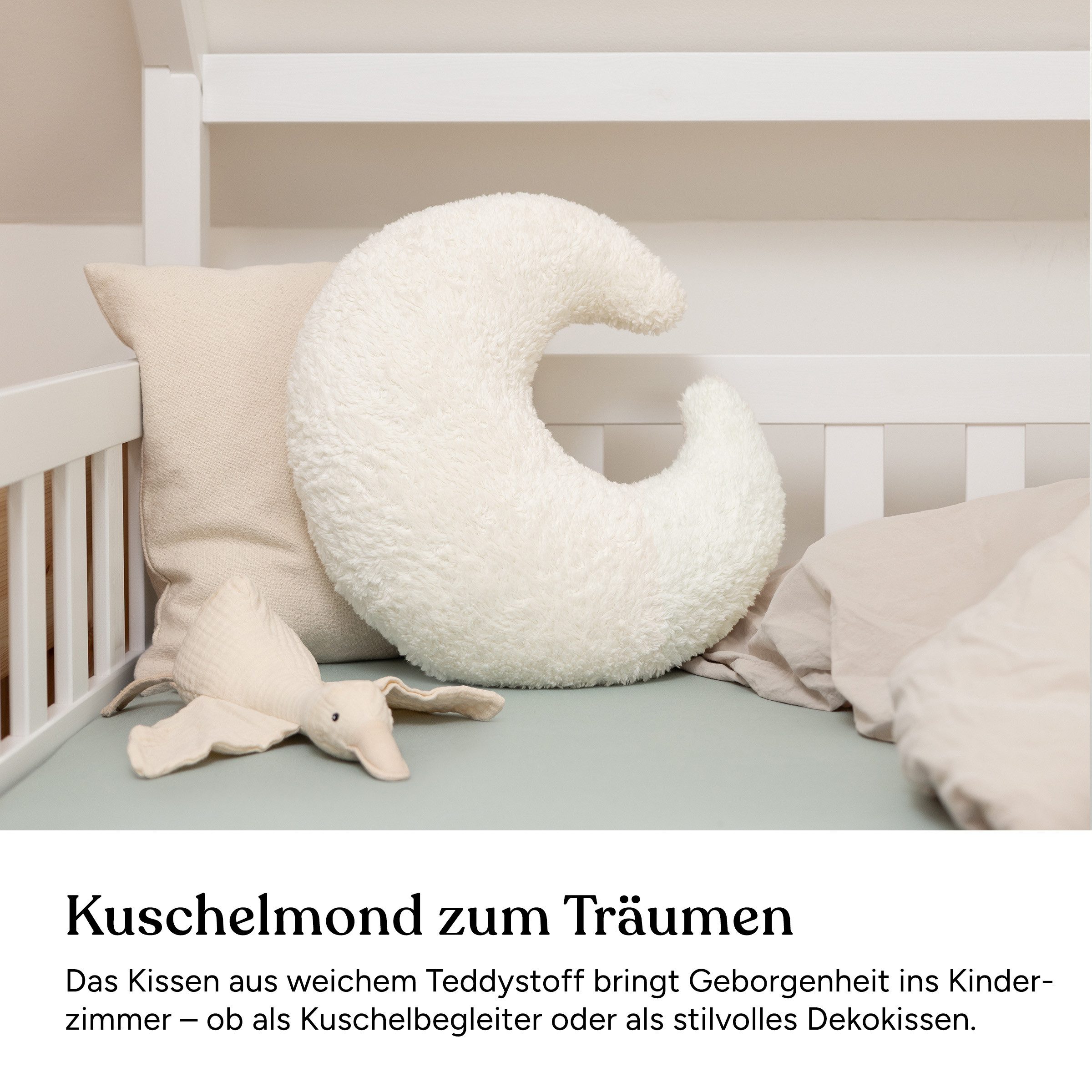Ehrenkind Dekokissen Kuschelkissen Mond aus Bio-Baumwolle, Kissen aus Teddystoff, natürlich & kuschelig