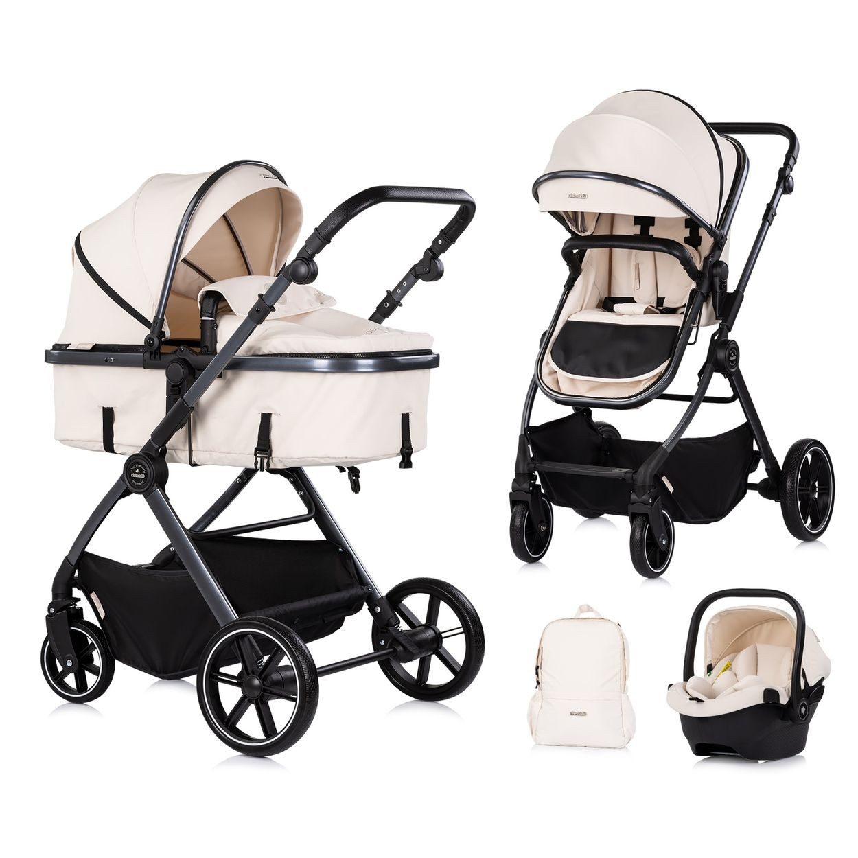 Chipolino Kombi-Kinderwagen Pearl 3 in 1, EVA-Material, 5-Punkt-Gurt, 3-Punkt-Gurt, Babyschale, Sportsitz