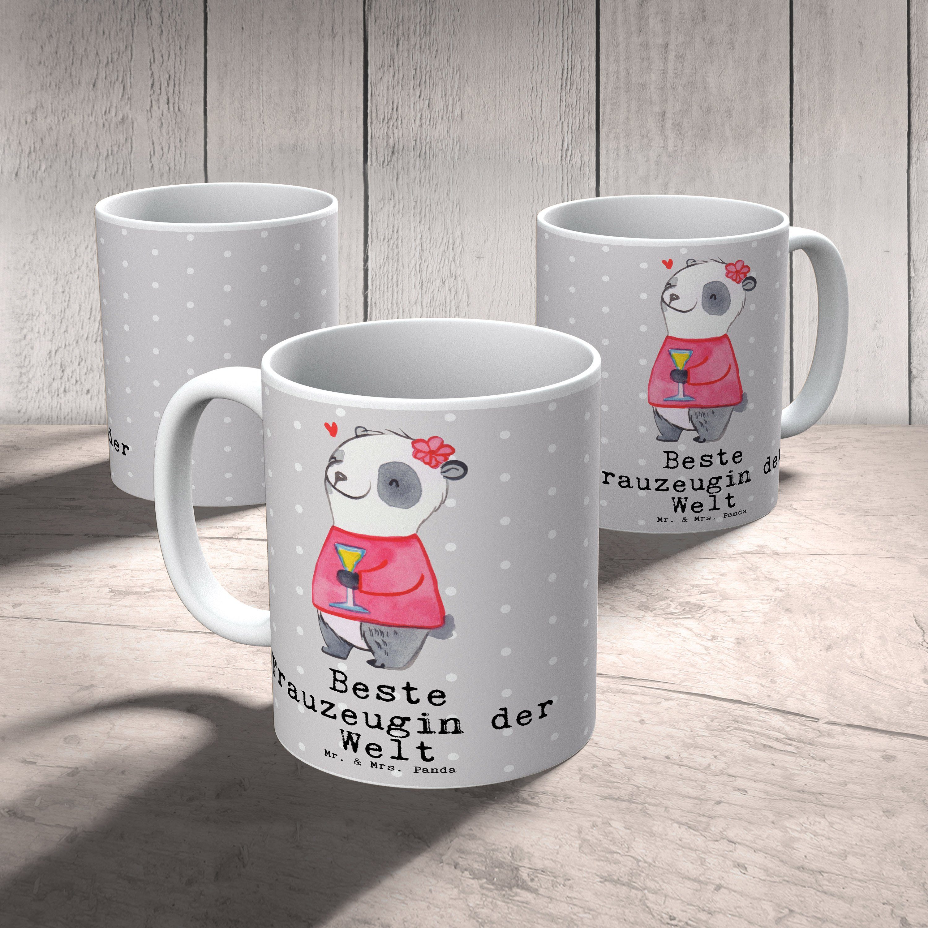 Panda & Welt - Pastell Grau Geburtstag, Trauzeugin - der Mrs. Beste Keramik Mr. Panda Geschenk, Tasse