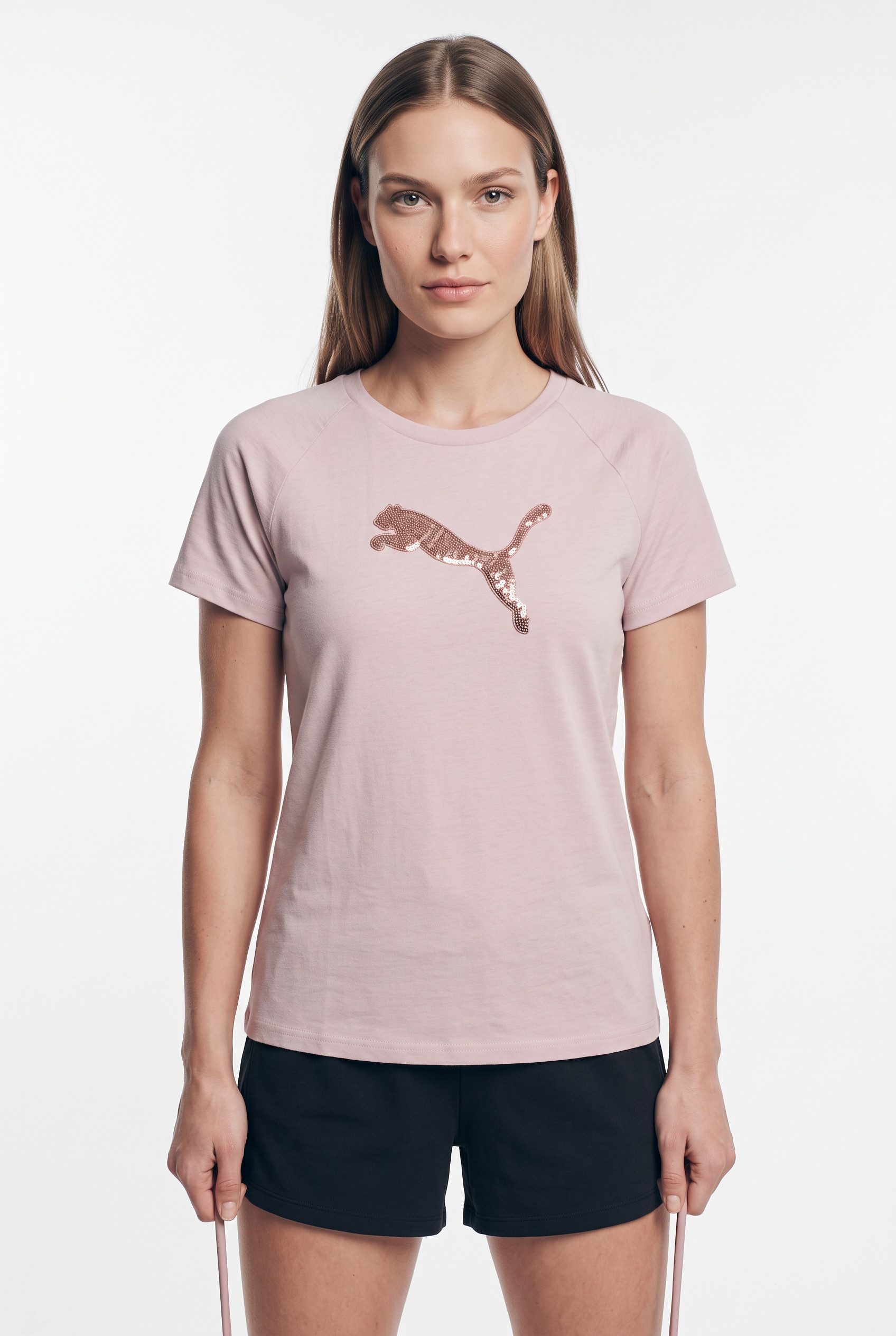 PUMA T-Shirt ESS SEQUINS TEE Kurzarmdesign, mit Rundhalsausschnitt, sportlicher Stil, Regular Fit