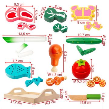 miniHeld Lernspielzeug Kinderküche Zubehör Fleisch Fisch aus Holz zum Schneiden mini Koch