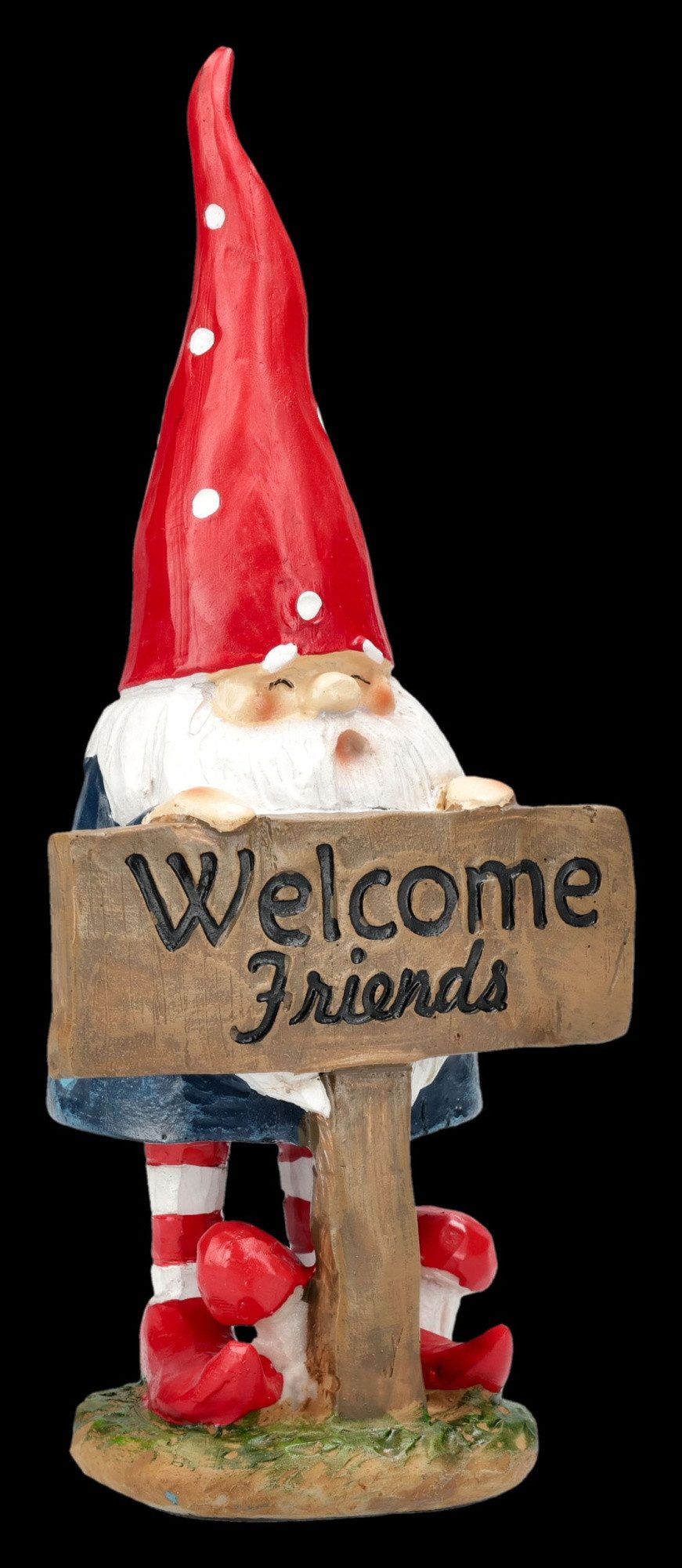 Figuren Shop GmbH Gartenzwerg Zwerg Dekofigur – Garten Statue Welcome Friends Schild 18cm wetterfest