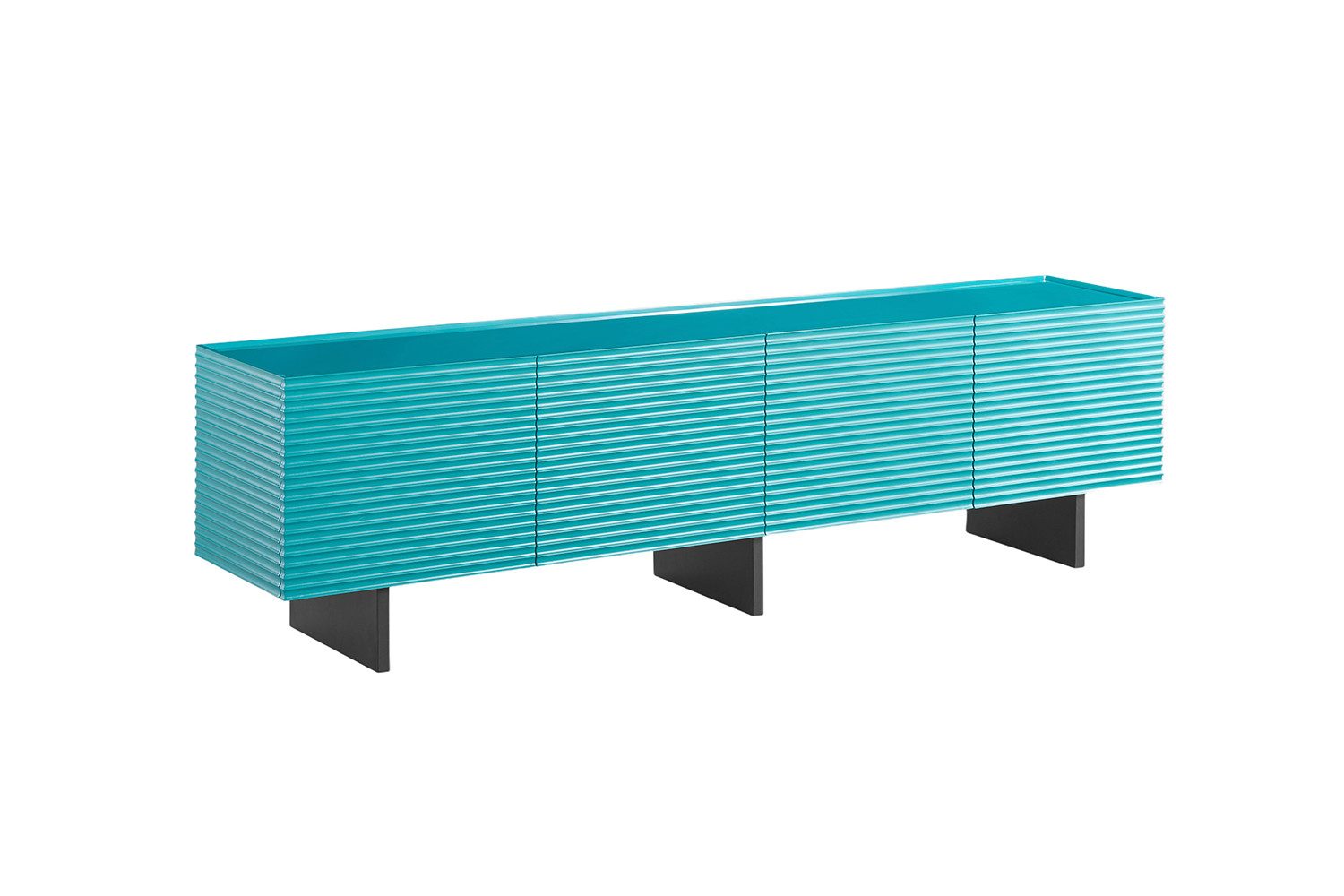 KAWOLA Lowboard LYNN modernes TV-Board, viel Stauraum, 4 Türen lackiert petrol, Einlegeböden verstellbar