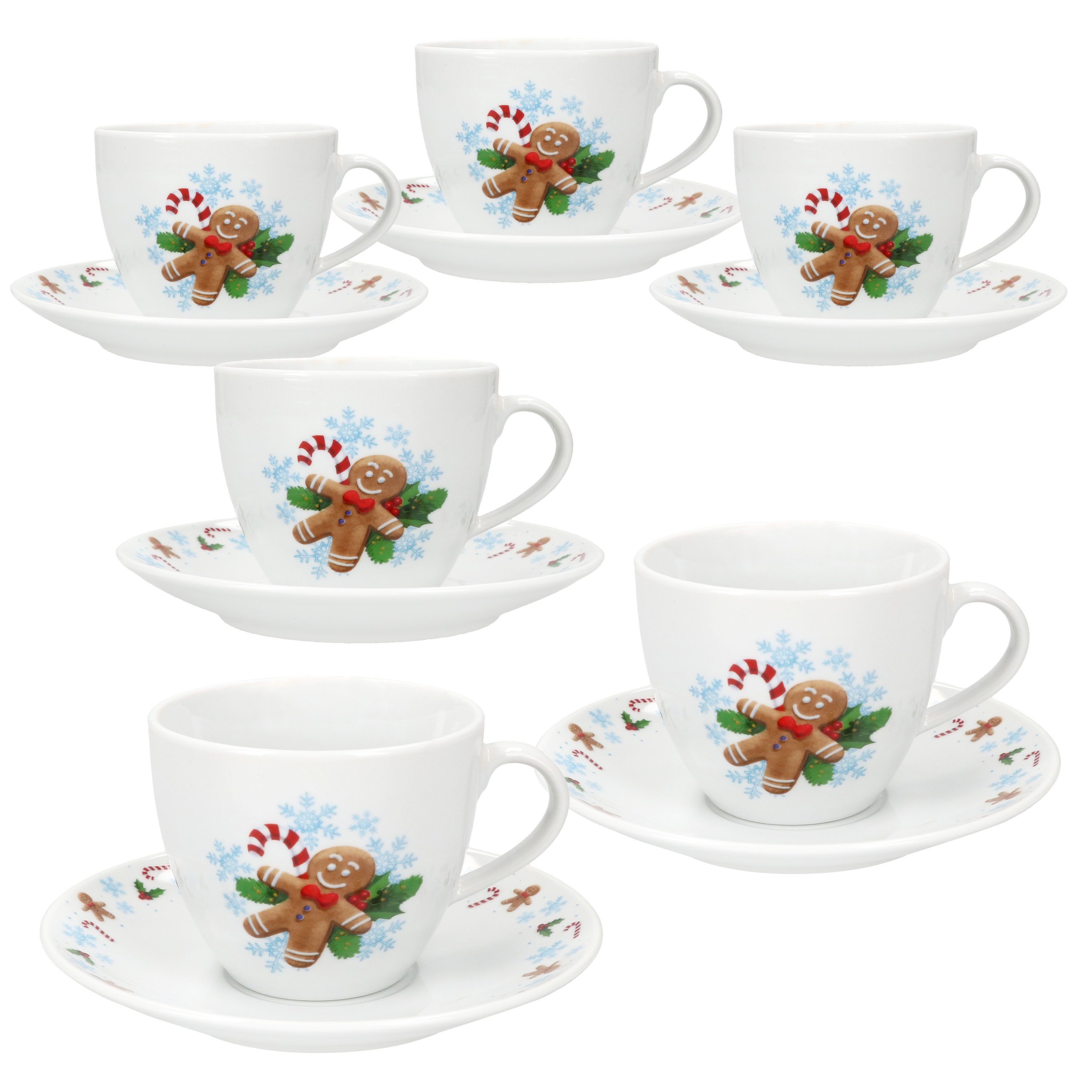 MamboCat Tasse Candyman Kaffeetassen mit Untertassen 6 Personen Porzellan Tee Kakao, Porzellan, Weihnachtsgeschirr, Weihnachten, Weihnachtsset, Geschirr