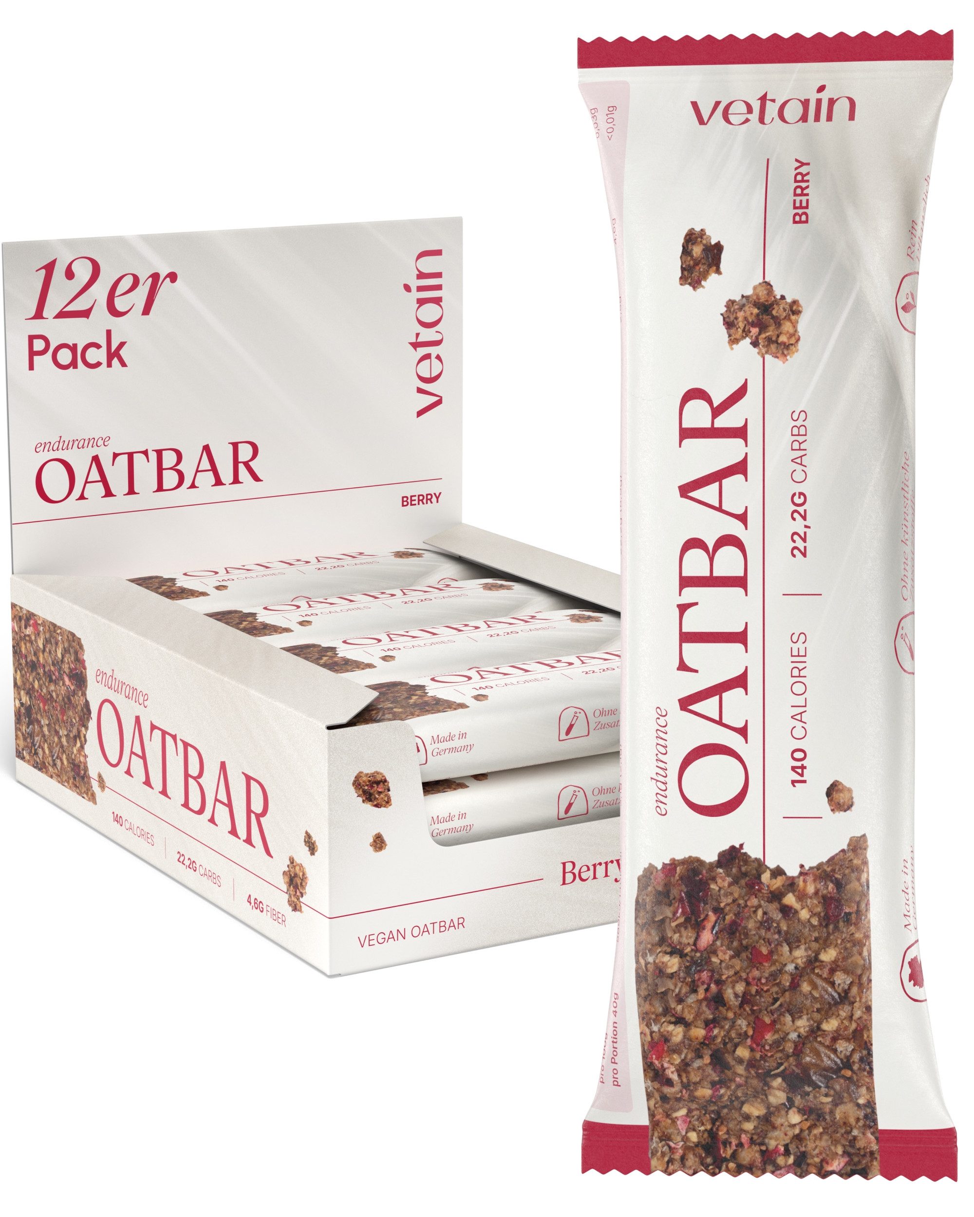 VETAIN VETAIN Oat Bar - Haferriegel mit Kohlenhydraten - ballaststoffreich Riegel, 12 er, Reich an Ballaststoffen, Nur mit Datteln gesüßt & Made in Germany