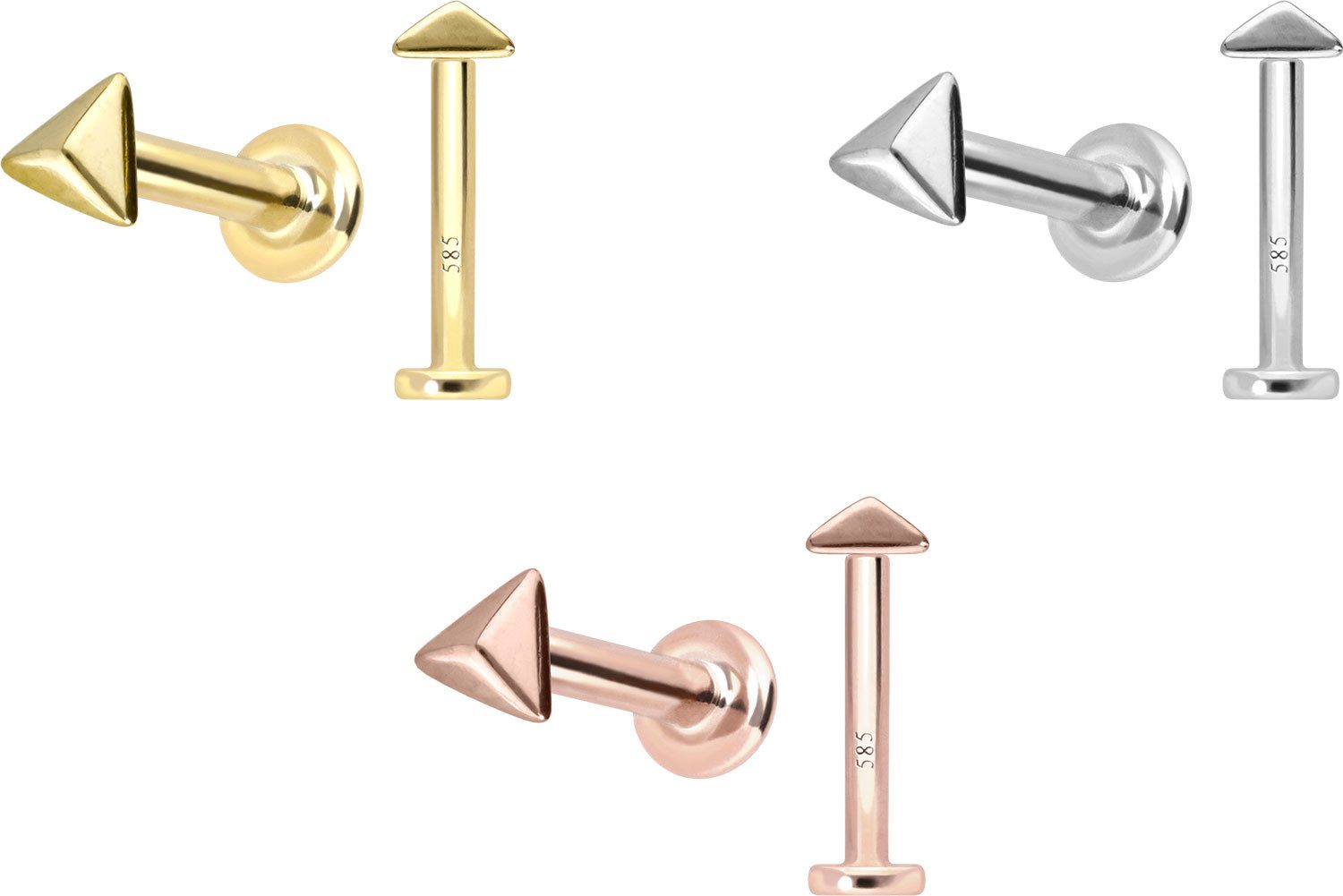 PIERCINGLINE Piercing-Set 14 Karat Gold Labret mit Innengewinde PYRAMIDE (Labrets, 1-tlg)