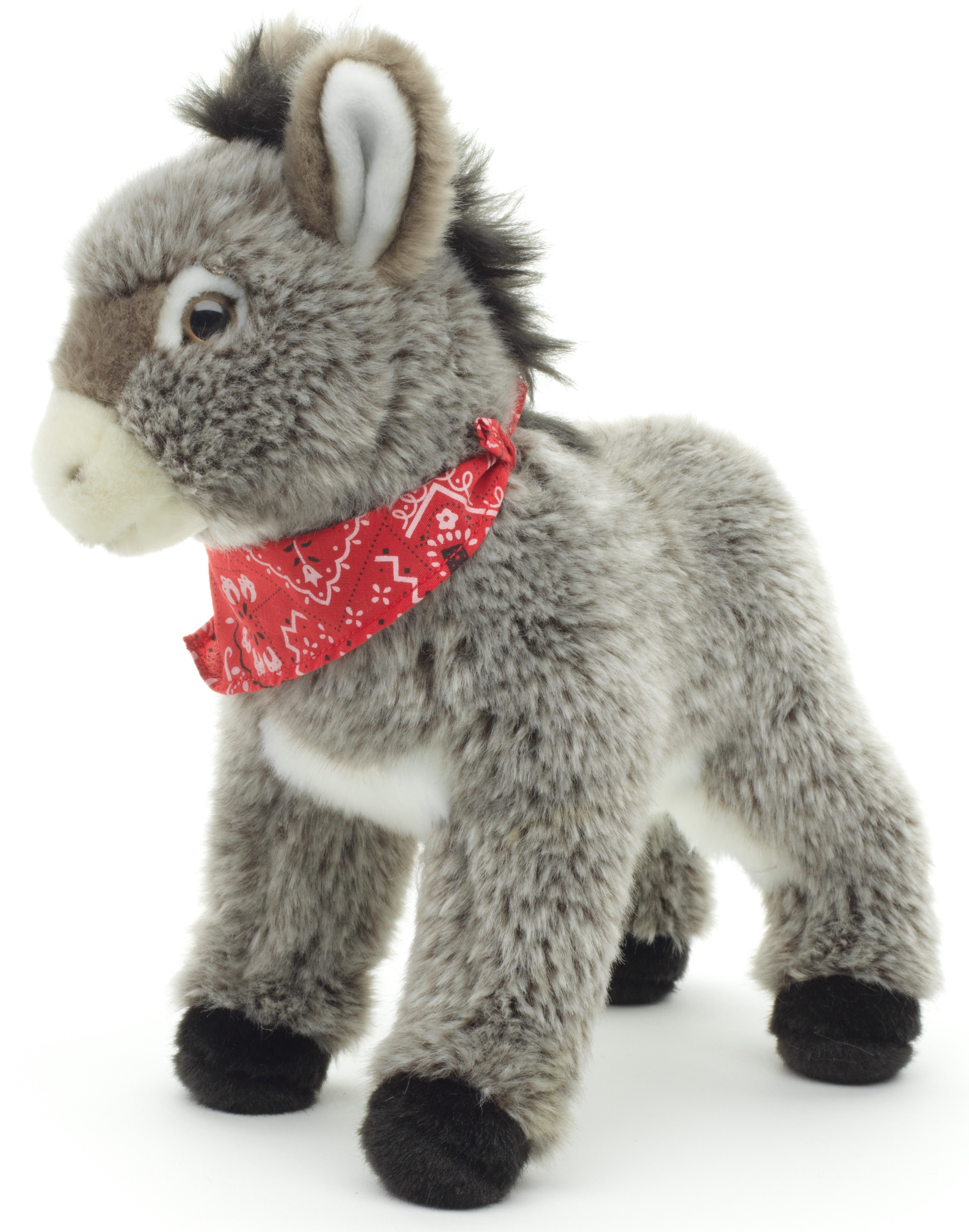 Uni-Toys Kuscheltier Esel mit Halstuch, stehend - 30 cm (Höhe) - Plüsch-Esel - Plüschtier, zu 100 % recyceltes Füllmaterial