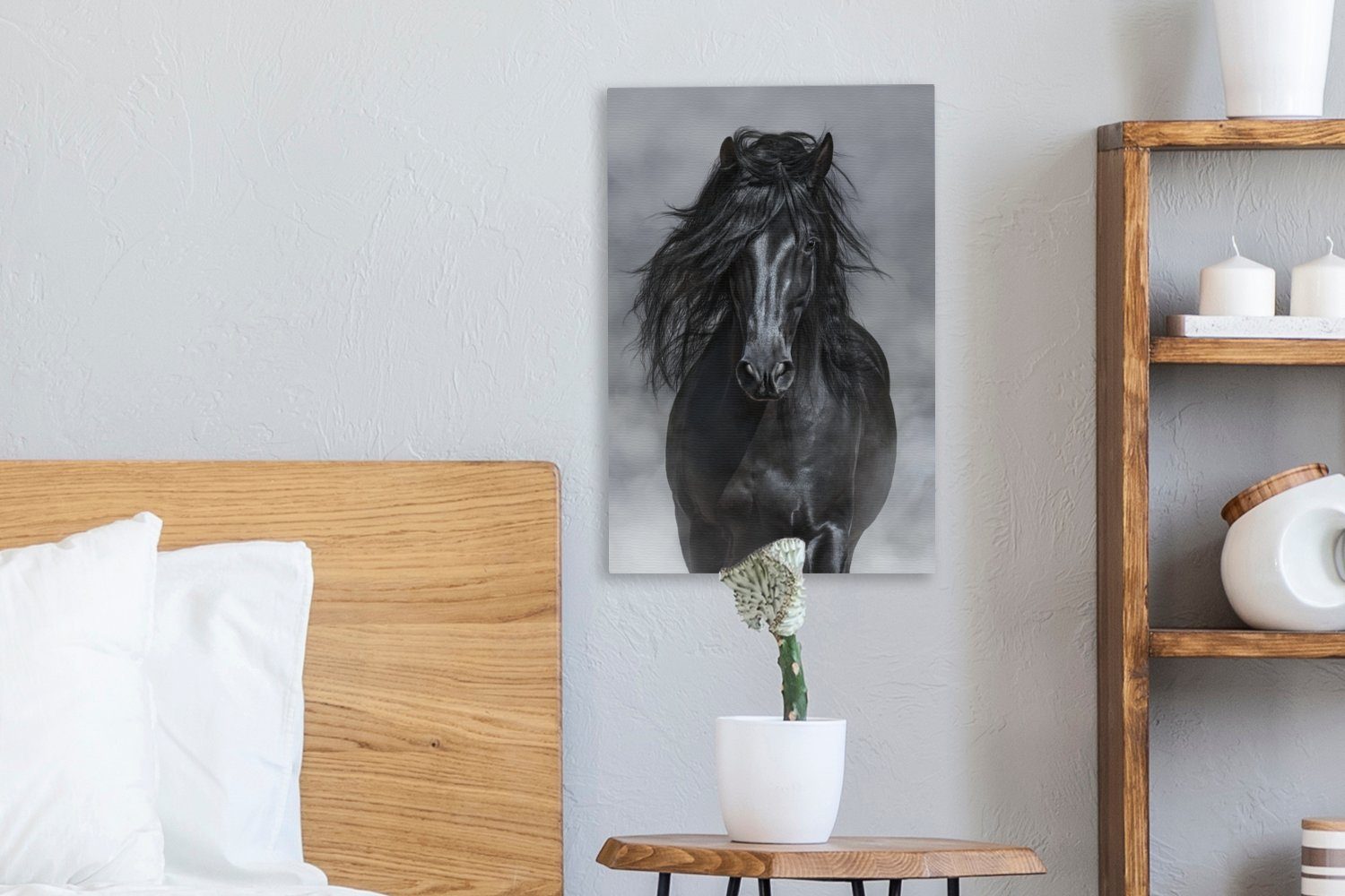 Pferd inkl. bespannt - fertig Gemälde, OneMillionCanvasses® 20x30 cm St), Leinwandbild - (1 Zackenaufhänger, Grau Schwarz, Leinwandbild