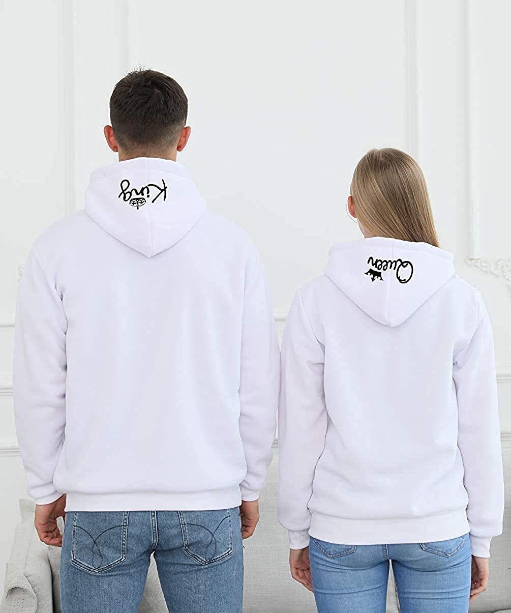 für Shop Queen Couples QUEEN Pullover Look Kapuzenpullover Paare Weiß mit Print & Hoodie trendigem / im Partner King