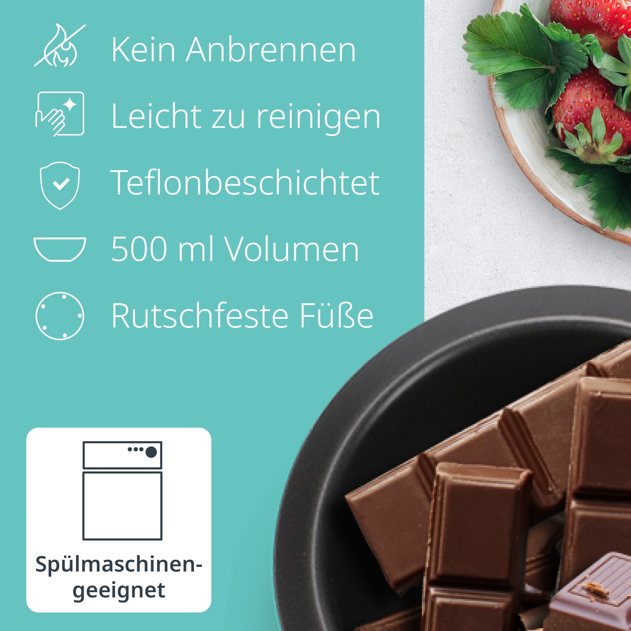 ADE Elektro-Fondue Elektrisches Schokofondue mit 2 Temperaturstufen, 0,25 l, inkl. Gabeln, herausnehmbare Schüssel, zum Schmelzen und Warmhalten – Bild 2 von 5