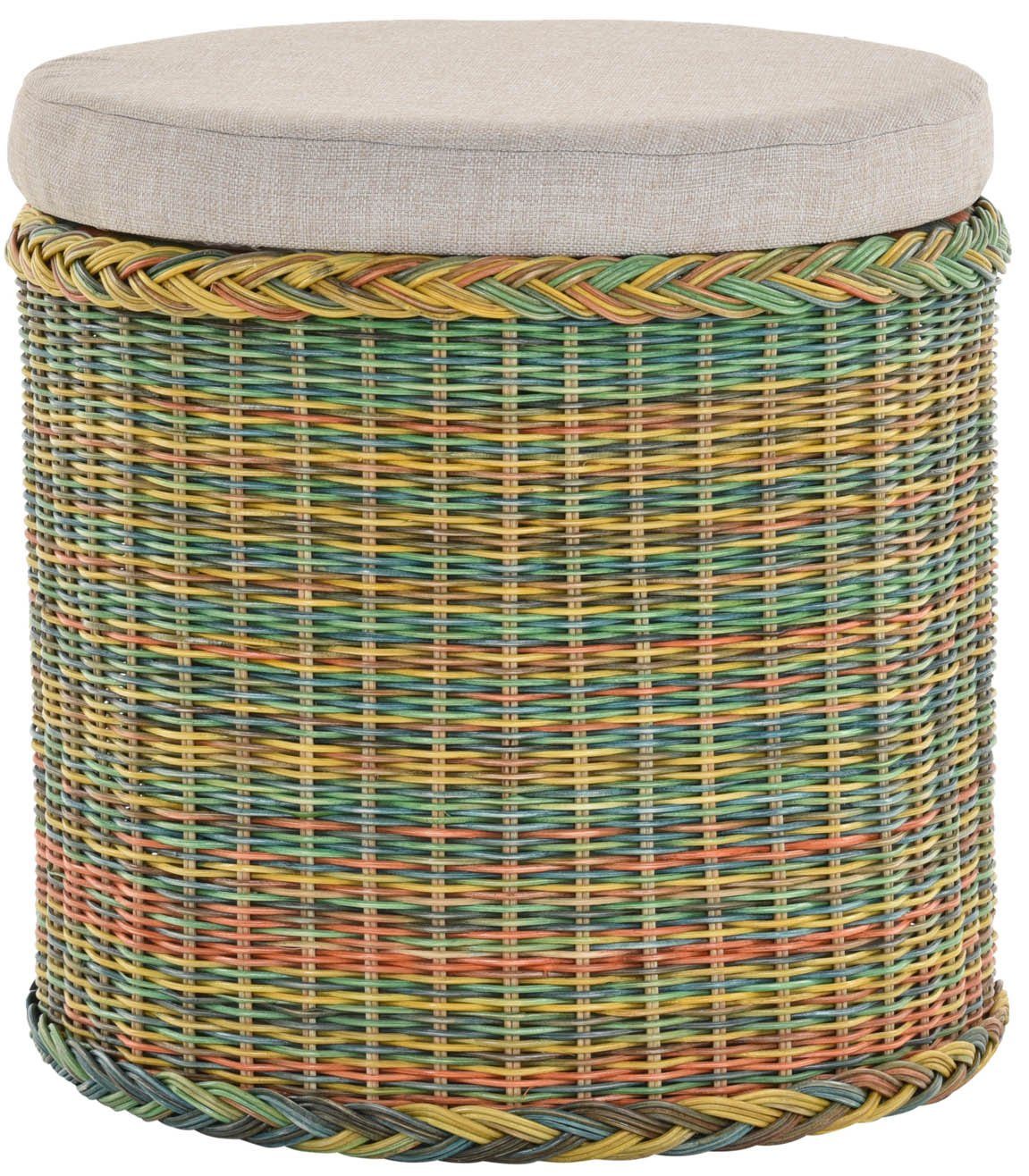 Krines Home Wäschekorb Rattan Sitzhocker mit Stauraum Rund Badhocker Sitz gepolstert Deckel, mit gepolstertem Deckel, mit herausnehmbarem Inlett Bunt