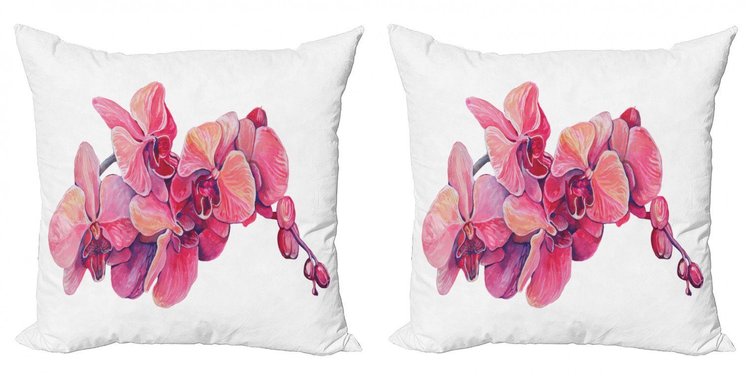 Doppelseitiger (2 Rosa Modern Zweig Abakuhaus Digitaldruck, auf Kissenbezüge Stück), Orchideen einem Accent Blüten