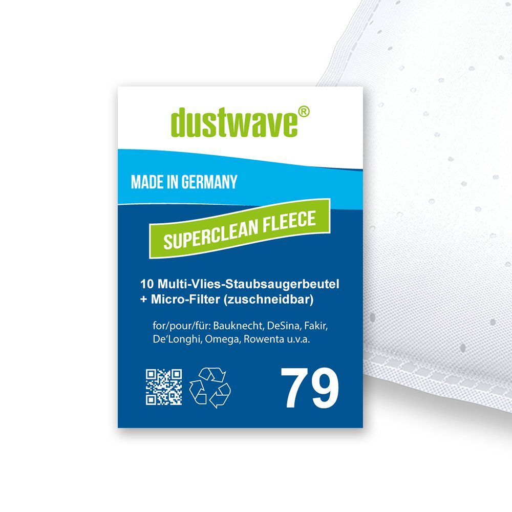 Dustwave Staubsaugerbeutel Sparpack, passend für De'Longhi XTC 13 E Compacto, 10 St., Sparpack, 10 Staubsaugerbeutel + 1 Hepa-Filter (ca. 15x15cm - zuschneidbar)
