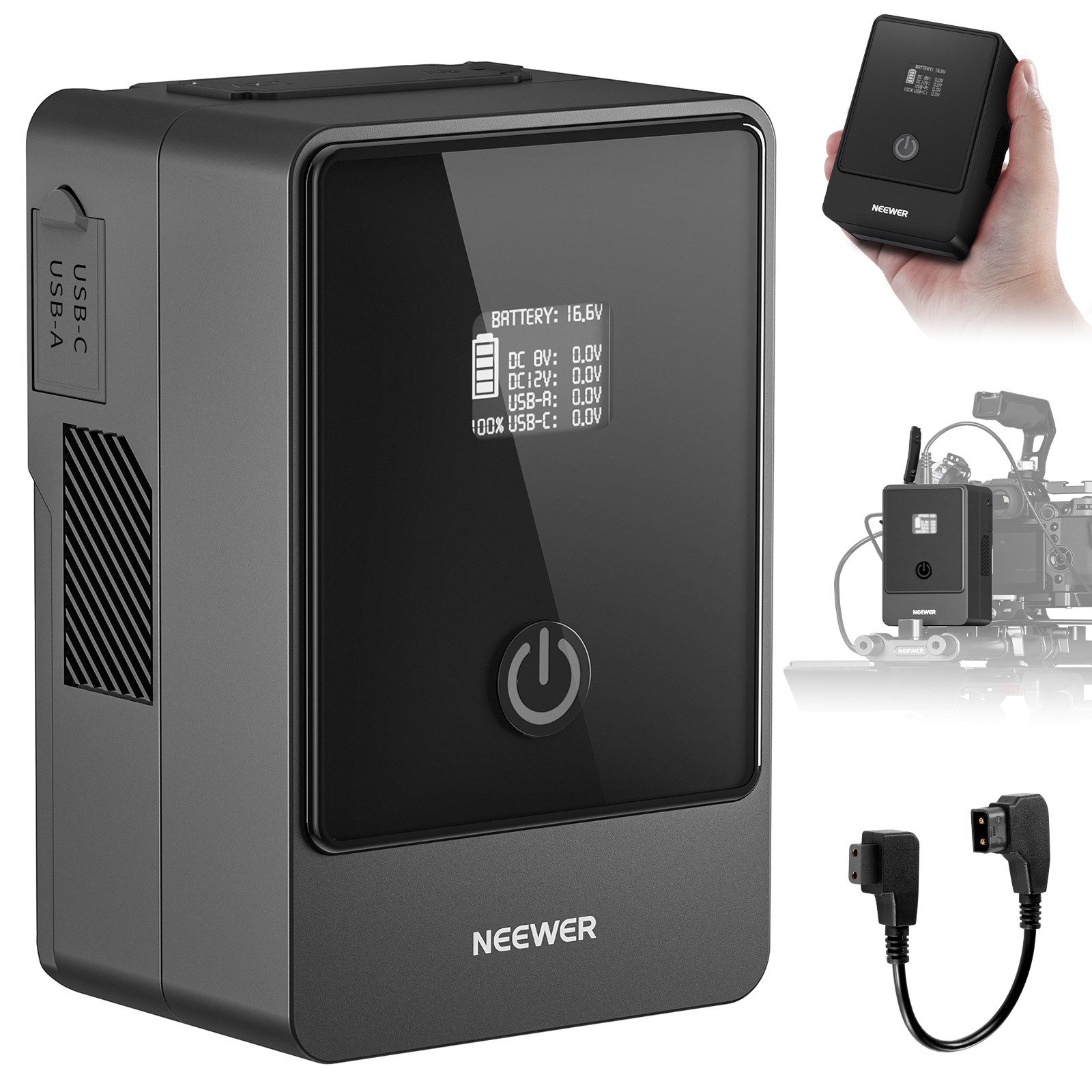 Neewer PS099F Mini V Mount Akku, 6800mAh Kamera-Akku, Zweiwege Schnellladung Kamera-Akku, 100W USB C PD 3.0, 6 Anschlüsse/OLED für Videokamera