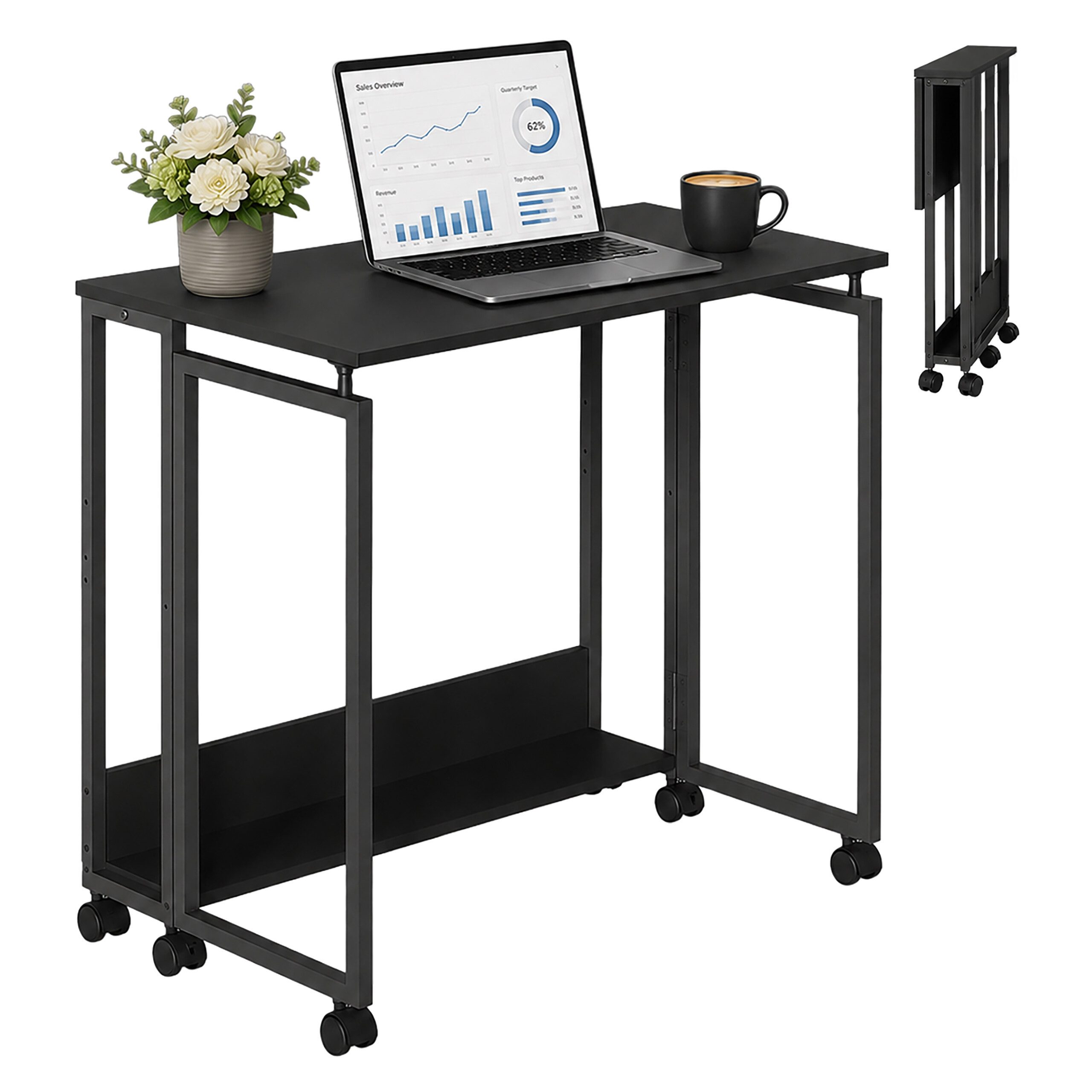 relaxdays Klapptisch Schreibtisch klappbar mit Rollen, schwarz, 60 x 50 cm