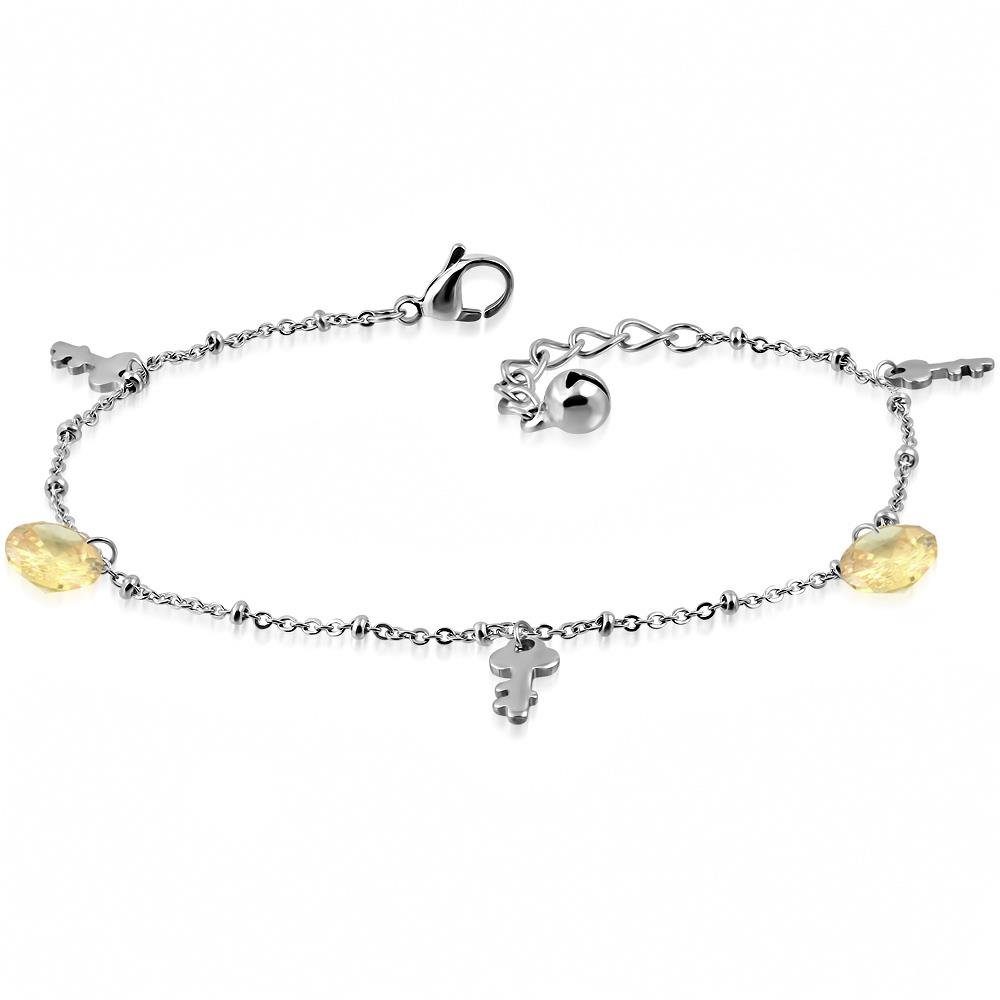 BUNGSA Armband Bettelarmband Schlüssel & Kristall Silber aus Edelstahl Damen (1 Armband, 1-tlg), Bracelet Armschmuck