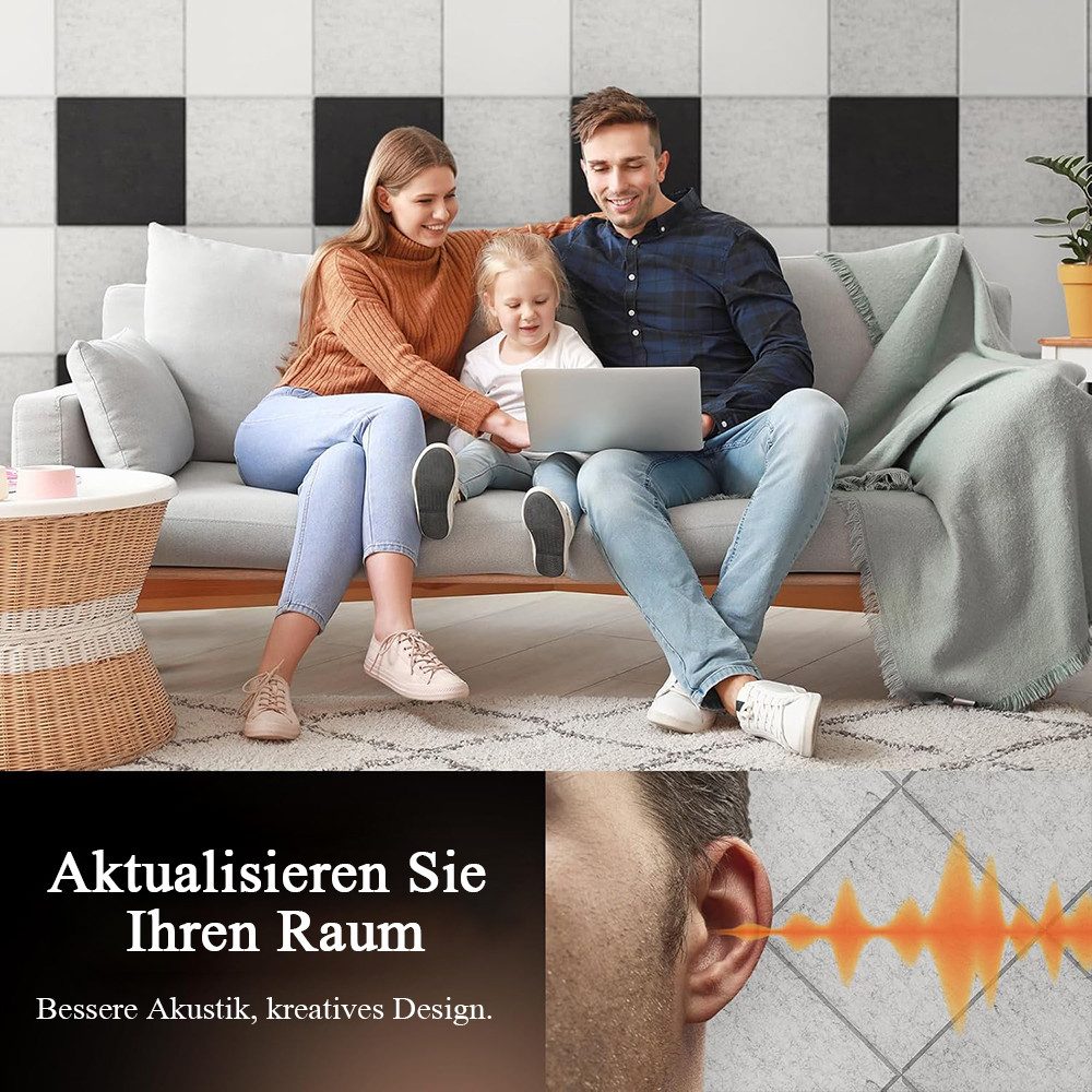 NUODWELL Akustikplatte 12 Stück Akustikplatten Selbstklebend, Hohe Dichte Schallschutzplatten, 30 x 30 x 0.9 cm, für Wanddekoration und Akustische Behandlung
