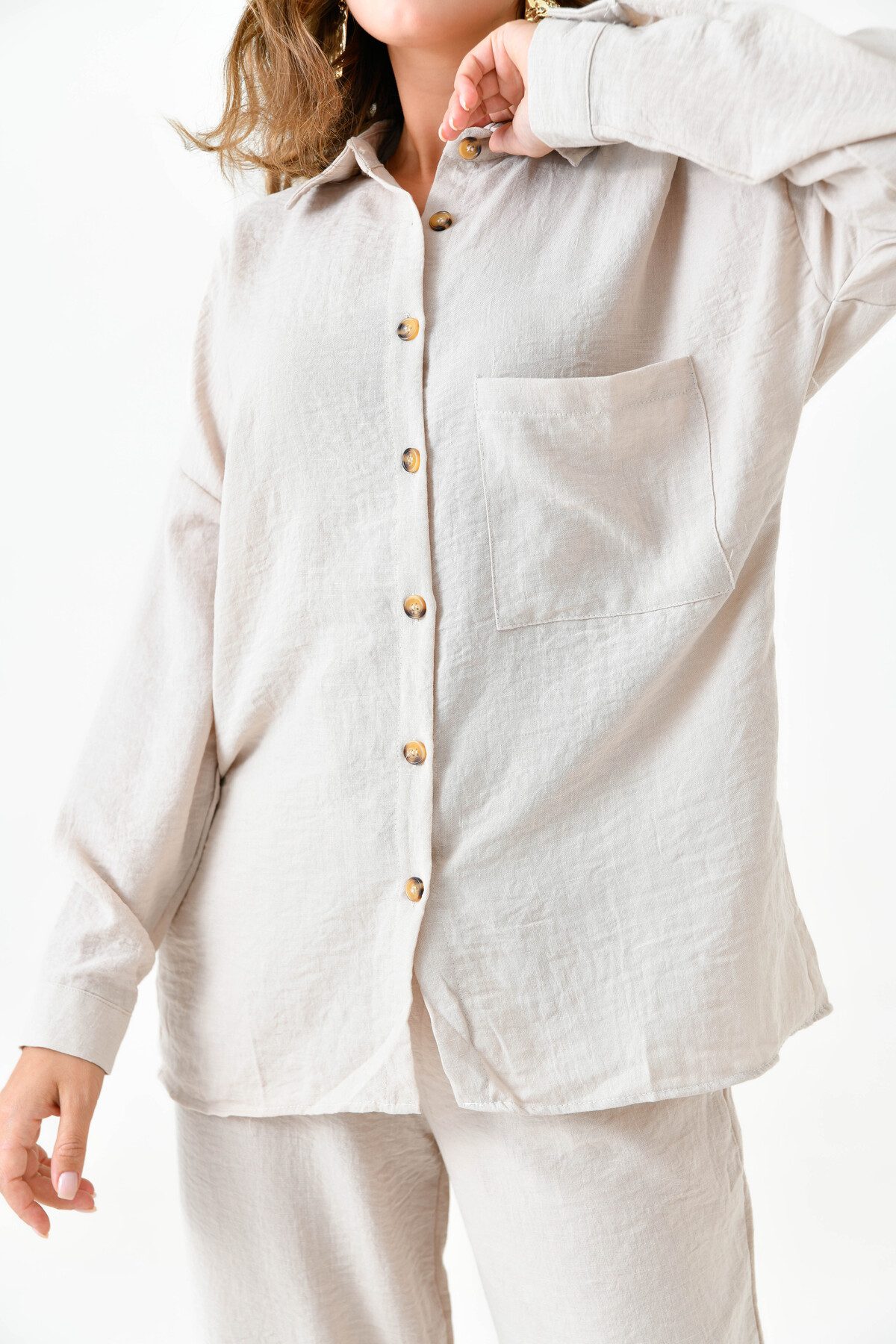 WOMAN VISION Blusentop Zweiteiliges Oversize-Set aus Hemd und Hose mit einer Tasche