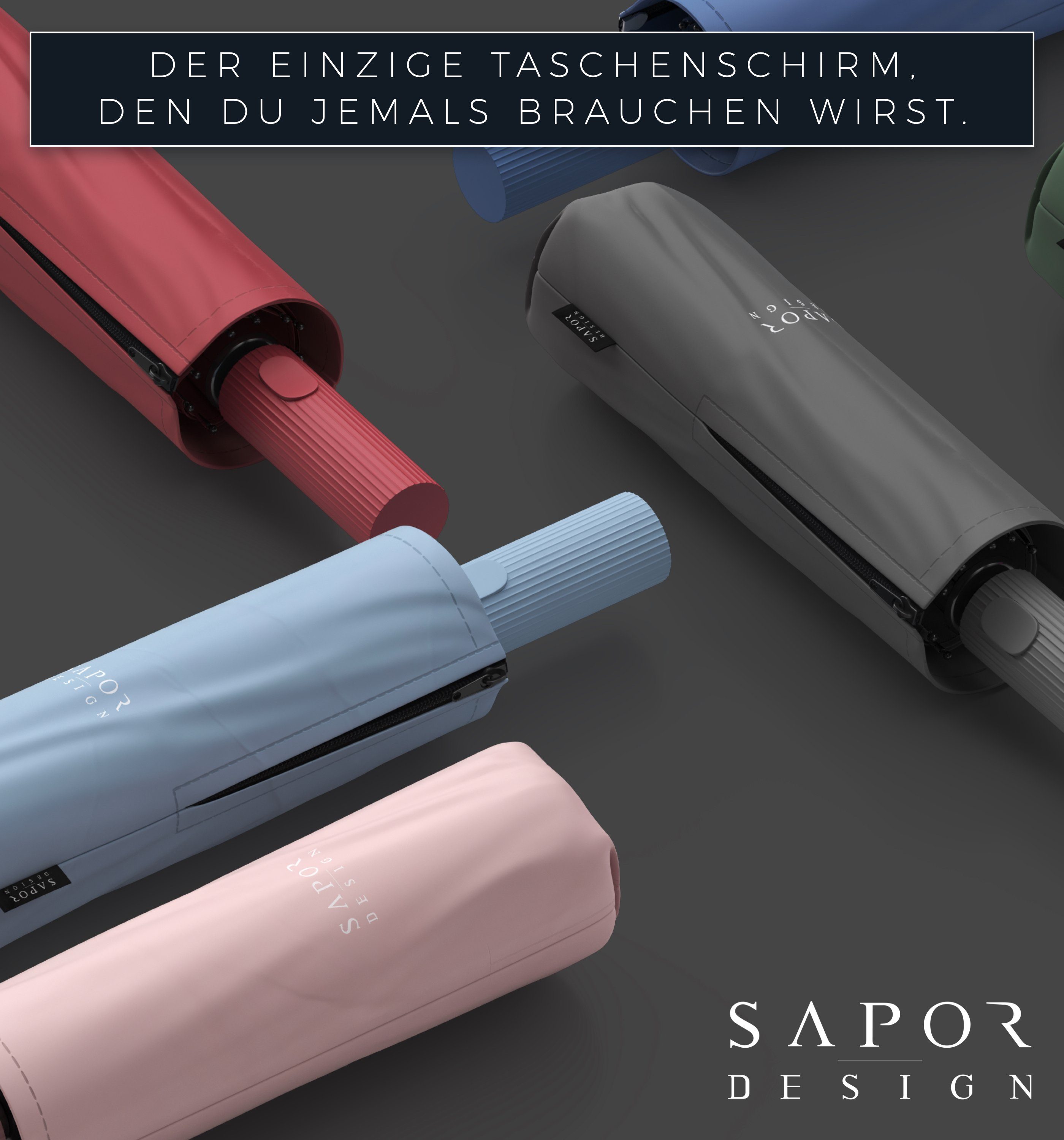 Schwarz Sapor ICONIC Taschenregenschirm Design Taschenschirm Sapor Design