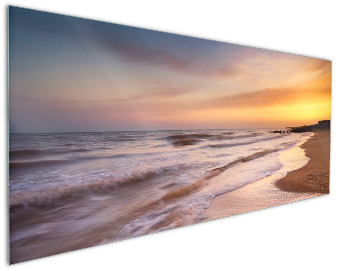 Wallario Küchenrückwand Sonnenuntergang am Strand - Abendspaziergang, (1-tlg)