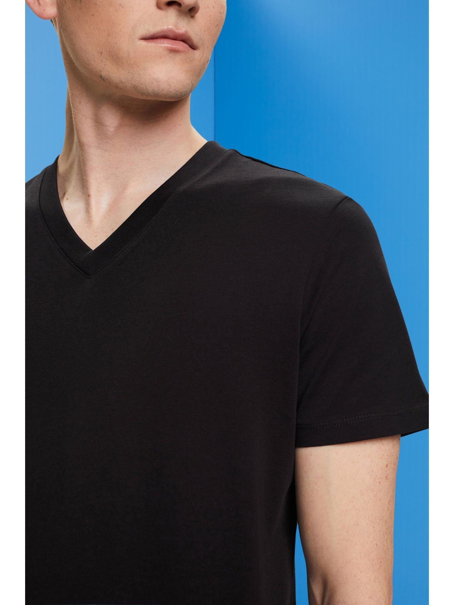 Esprit T-Shirt T-Shirt V-Ausschnitt, BLACK Baumwolle (1-tlg) aus Slim mit Fit