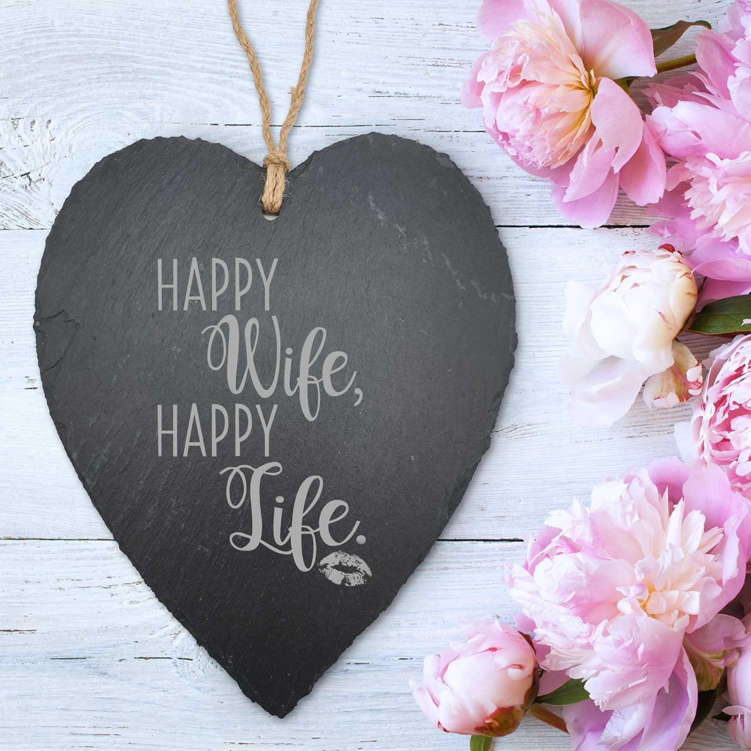 zum Happy - Life, GRAVURZEILE geschenk Happy Schönes Gravur mit Schieferherz Frauen Hochzeitstag Wife Hängedekoration für