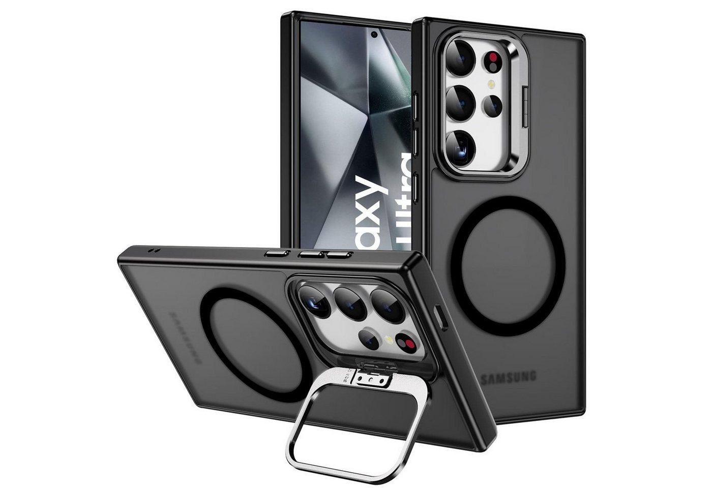 CoolGadget Handyhülle Hybrid Luxury Handy Case für Samsung Galaxy S24 Ultra 6,2 Zoll, Hülle Massiv Metallständer aufklappbar Schutzhülle für Magsafe Zubehör