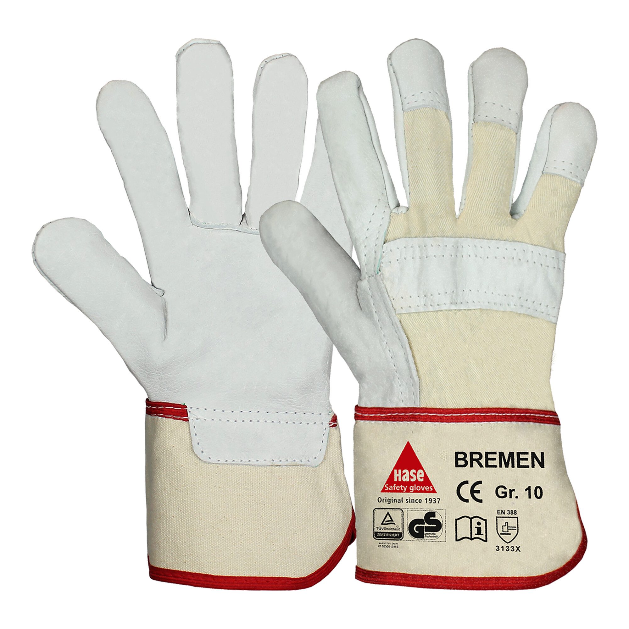 Hase Montage-Handschuhe Hase Sicherheitshandschuhe Bremen Größe 10, Rindnarbenleder 12 Stk