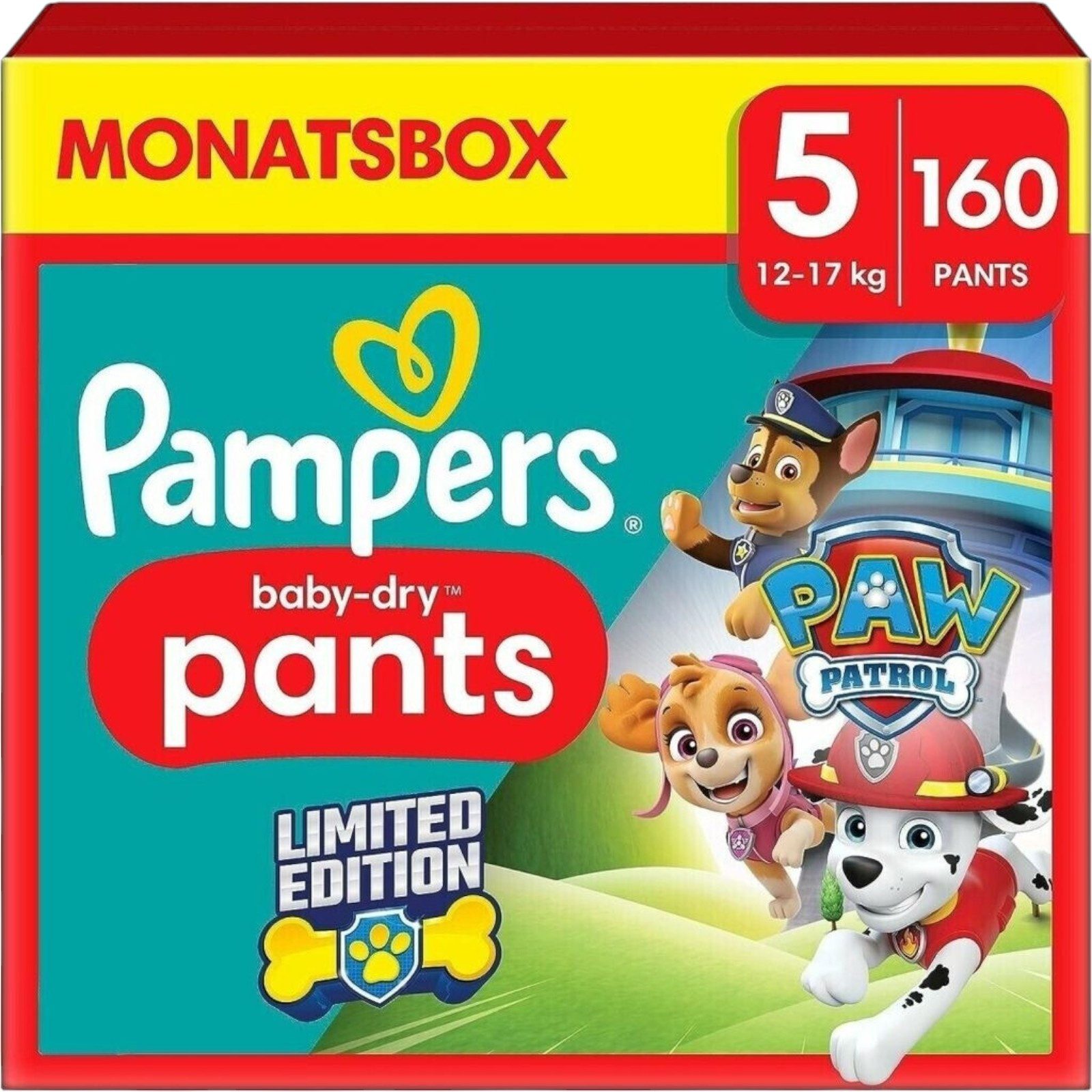Pampers Windeln Baby Pants Dry Gr.5 Junior (11-17 kg) Paw Patrol, Monatsbox, 160 St