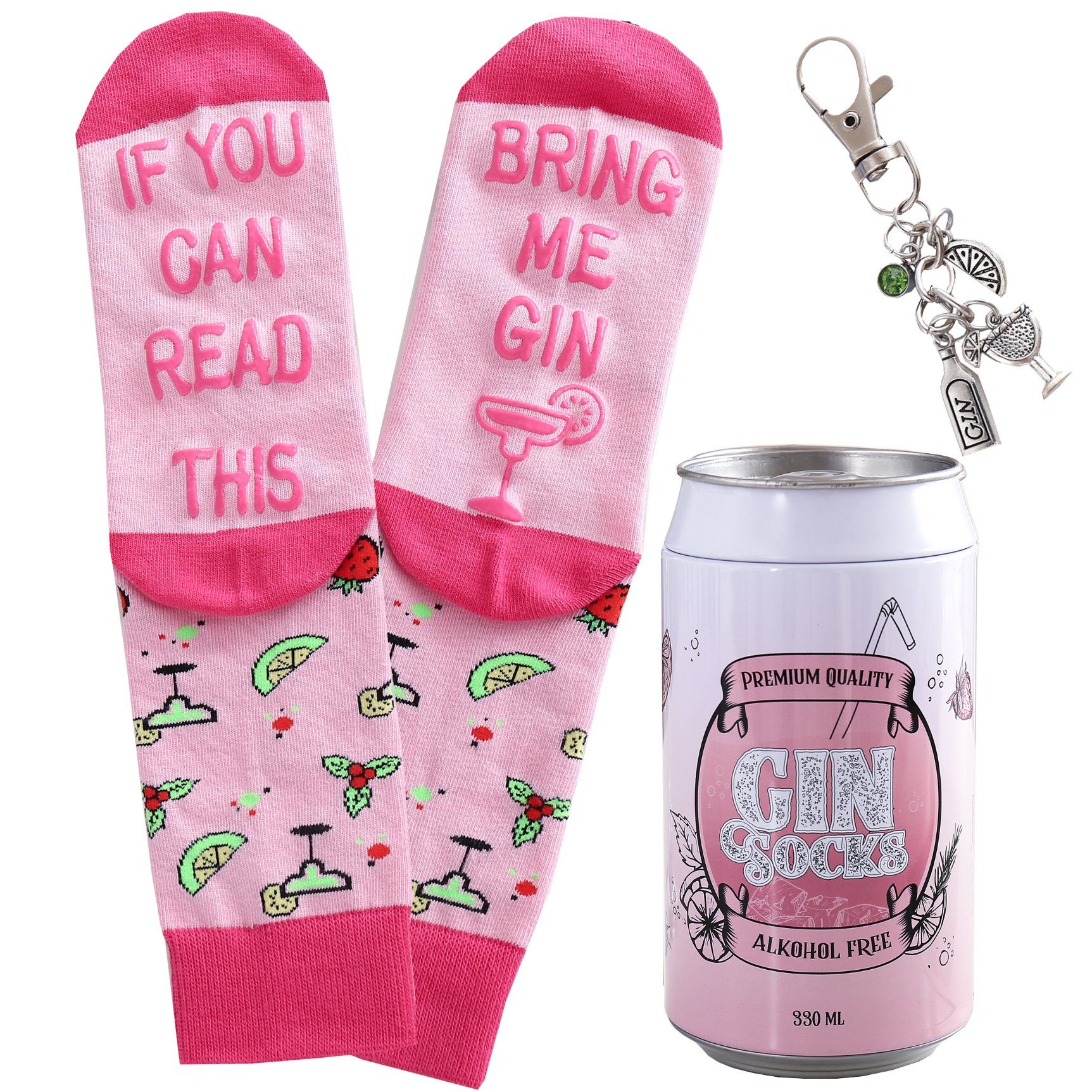 Lucadeau Freizeitsocken Geschenkset für Frauen Freundin, Gin-Socken mit Spruch, Bring mir Gin anti-rutsch, Geschenk, Gin Geschenk, premium Socken