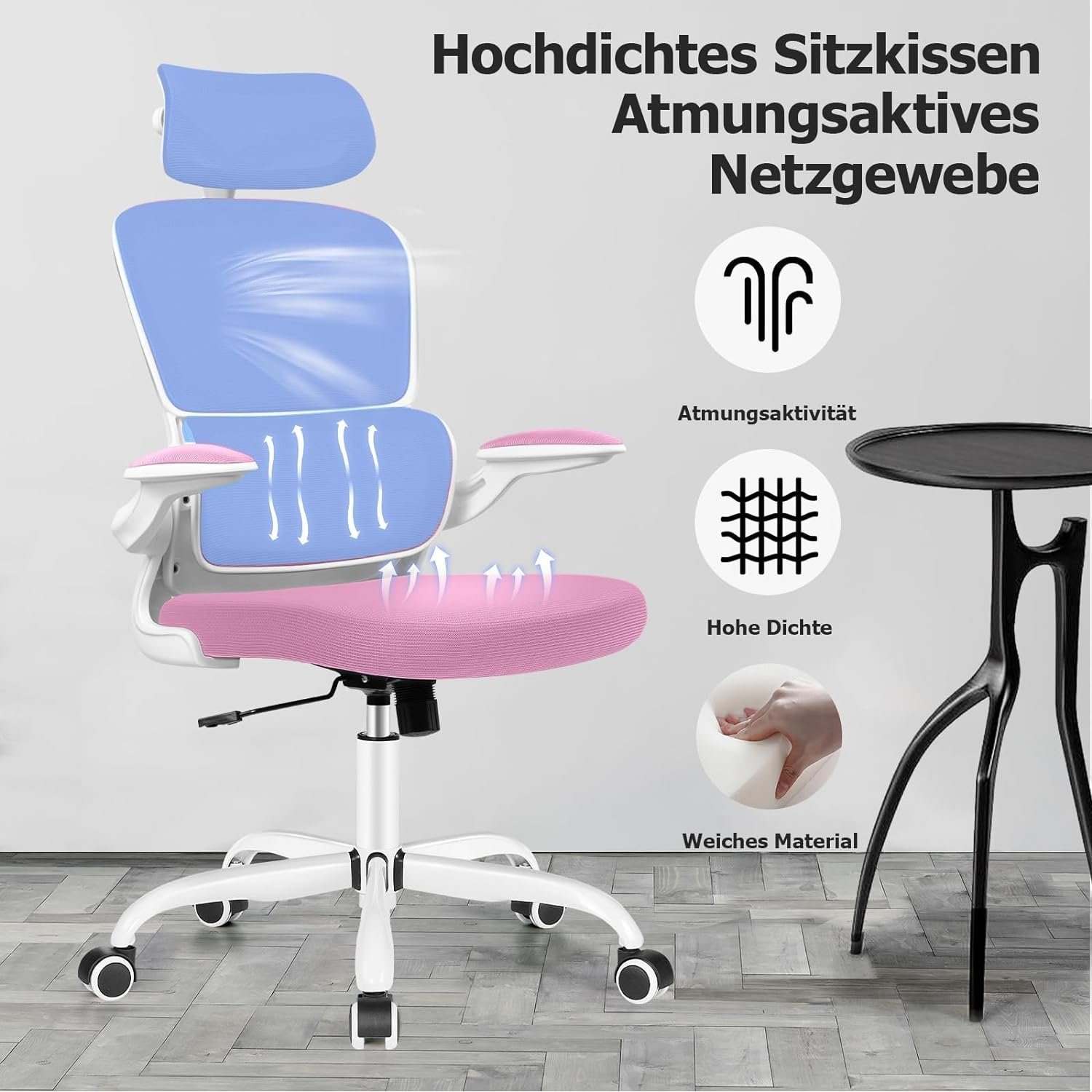 Netz mit Razzor Armlehnen), Schreibtischstuhl (Computerstuhl Neigungsfunktion 90°-135° Ergonomisch, aus Bürostuhl Hochklappbaren mit